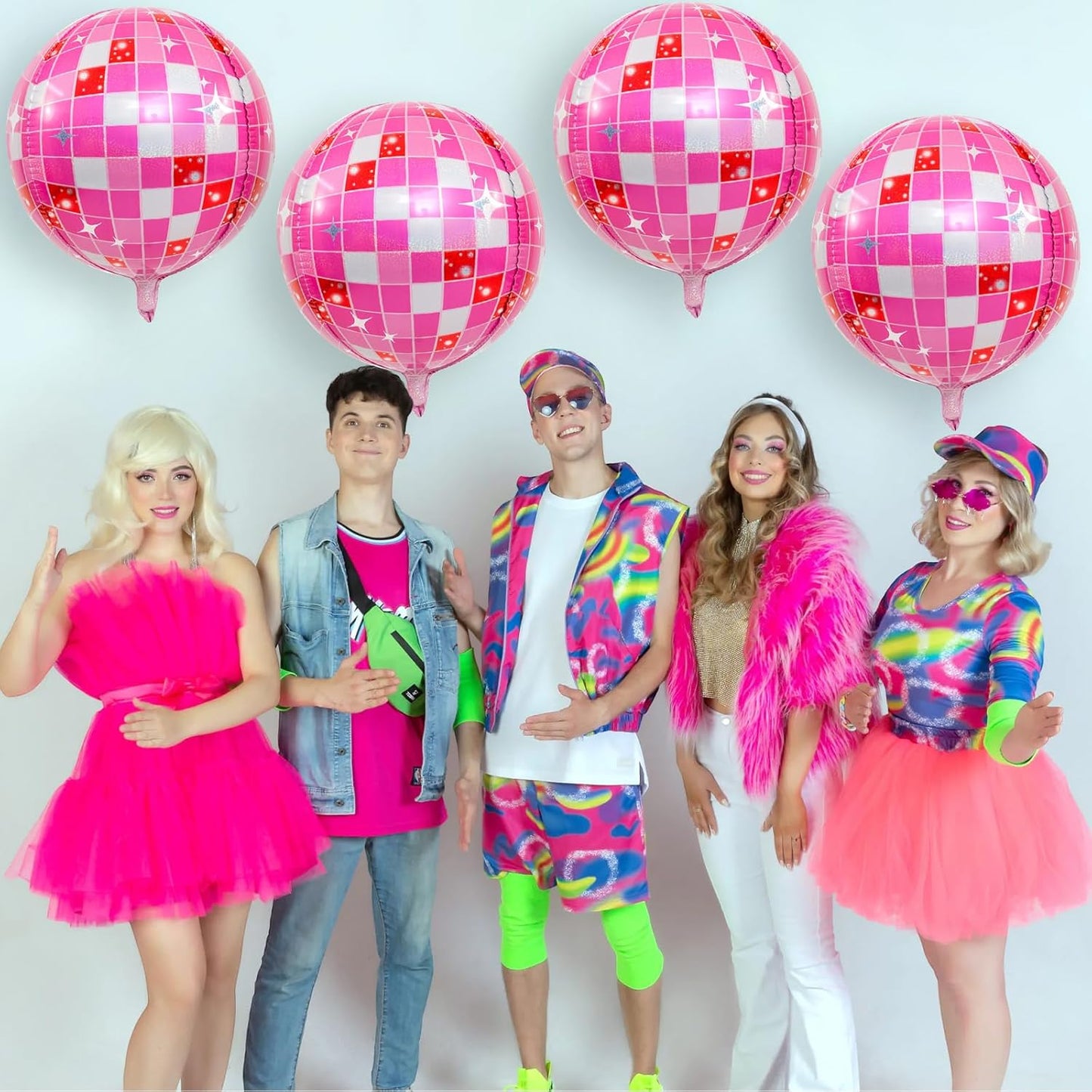 Disco Ball Balloons Pink 4PC,Foil Disco Balloons 22 Inch 4D Round Pink Balloon for 70s 80s Birthday Bachelorette Graduation Decorations