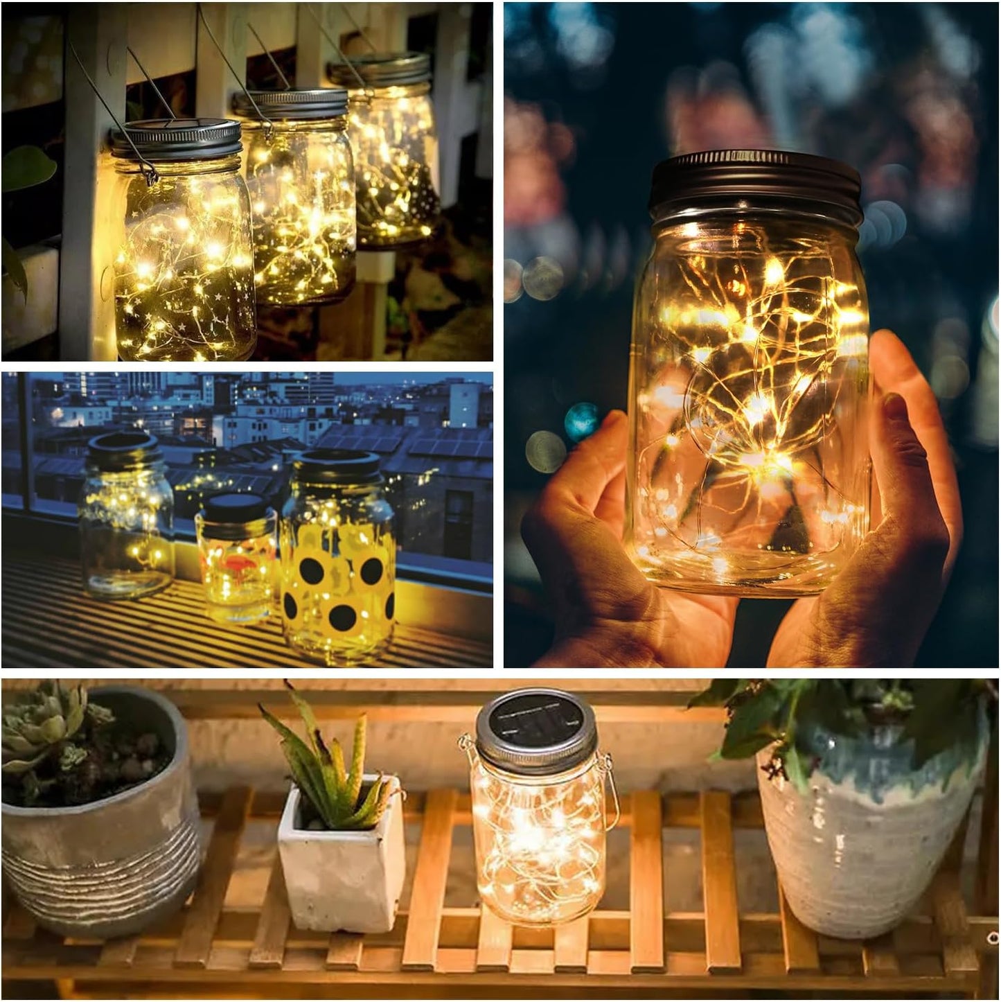 Urvoix Solar Mason Jar Lights - 12 Pack 30 Led Waterproof Jar Lids String Lights with 12 Handle, Perfect for Outdoor Garden Backyard Decorations