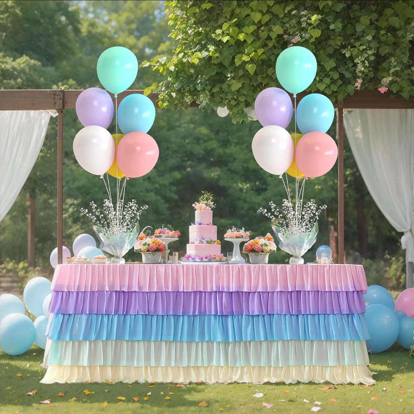 2 Set Pastel Rainbow Balloon Table Centerpieces for Birthday Parties, Balloon Stand Kit with Rainbow Balloons for Table Decoration