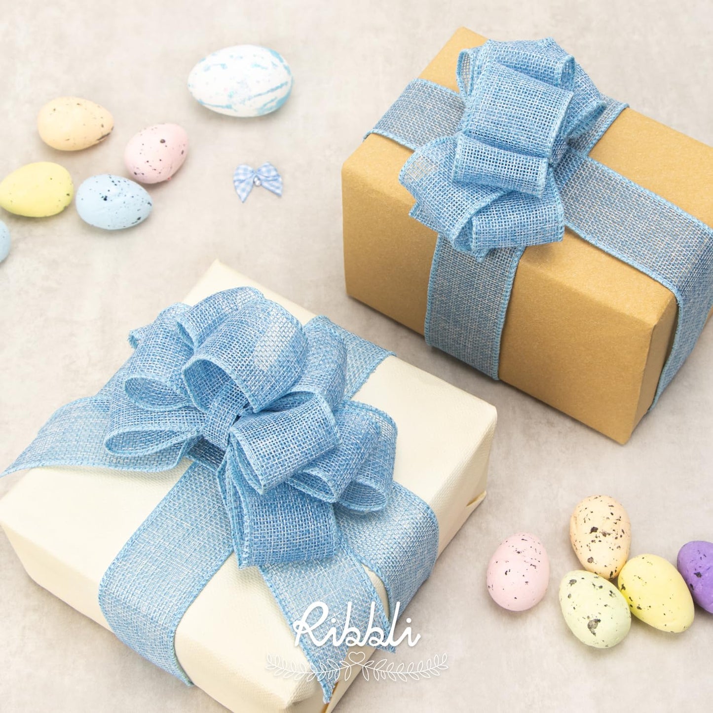 Ribbli Baby Blue Burlap Wired Ribbon,1-1/2” Inch x Continuous 10 Yard, Wired Edge Ribbon for Big Bow,Wreath,Baby Shower Decoration,Outdoor Decoration