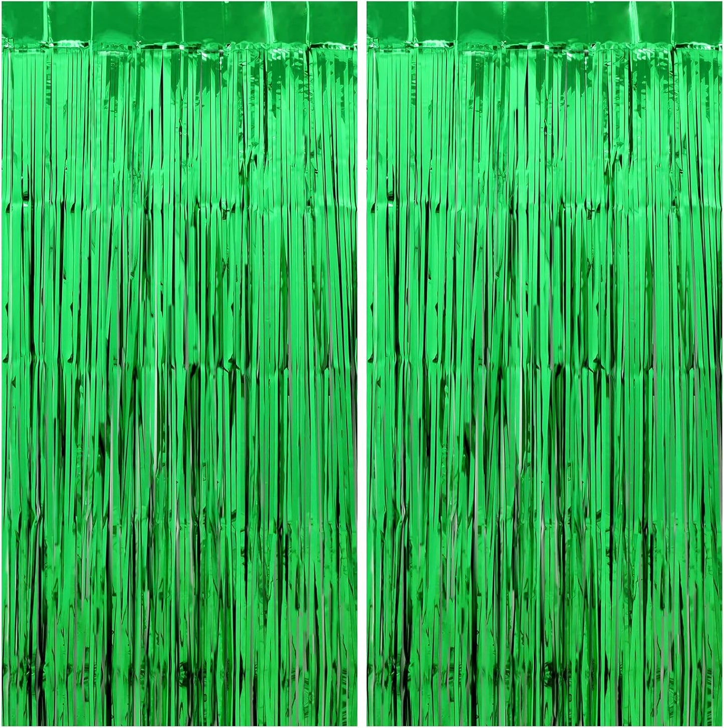 Green Streamers - Thicken 2 Pack 3.2 x 8.2 FT - Tinsel Foil Fringe Curtains Party Backdrop for Birthday, Dinosaur, Jungle, Football, Golf Party Decorations