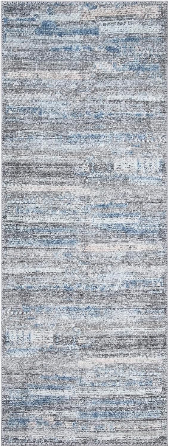 Bloom Rugs Washable Non-Slip 7 ft Runner - Gray/Blue/Blush Modern Abstract Runner for Entryway, Hallway, Bathroom, and Kitchen - Exact Size: 2.5' x 7'