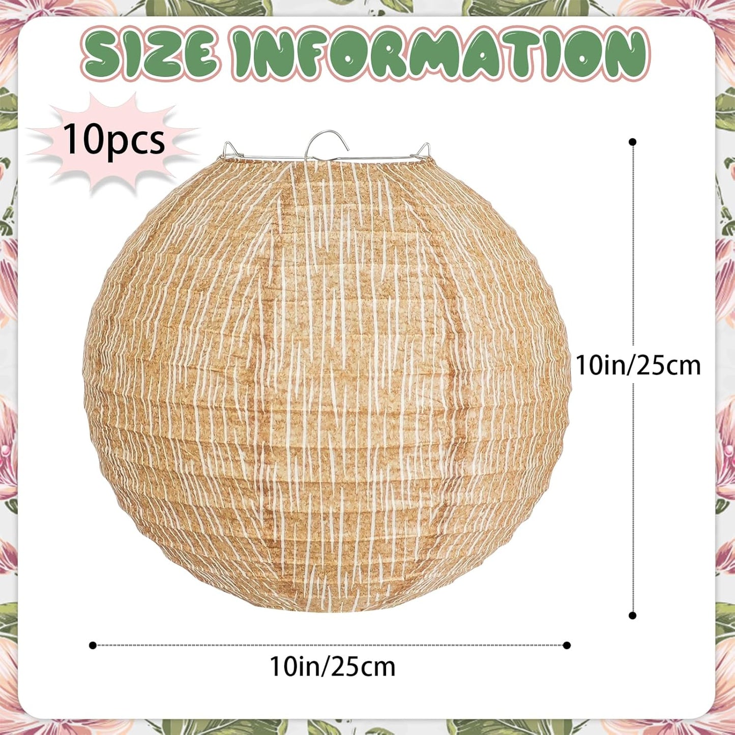 10Pcs 10" Boho Fall Party Decorations, Hanging Round Print Burlap Paper Lanterns for Office Classroom Ceiling Home Patio Neutral Baby Bridal Shower Wedding Rustic Thanksgiving Decor (10inch)