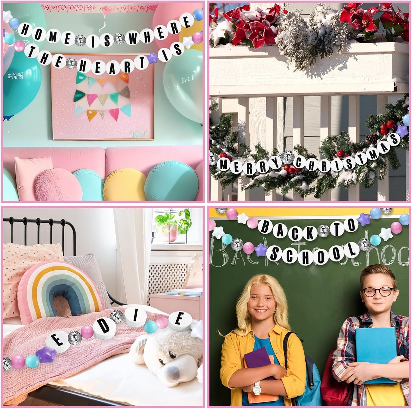 Giant Friendship Bracelet Garland Kit, DIY Birthday Banner with Letters Ball Jumbo Customizable Friendship Bracelet Decor for Halloween Christmas Wedding Party(Macaron)