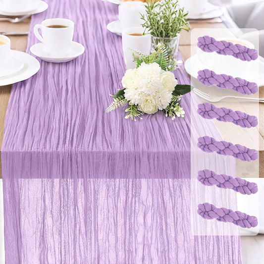 6-Pack Lilac Cheesecloth Table Runners – 10FT (35x120 Inch) Boho Rustic Gauze Fabric Cheese Cloth Table Runner for Weddings, Baby Showers, Bridal Shower, Farmhouse & Birthday Party Decor