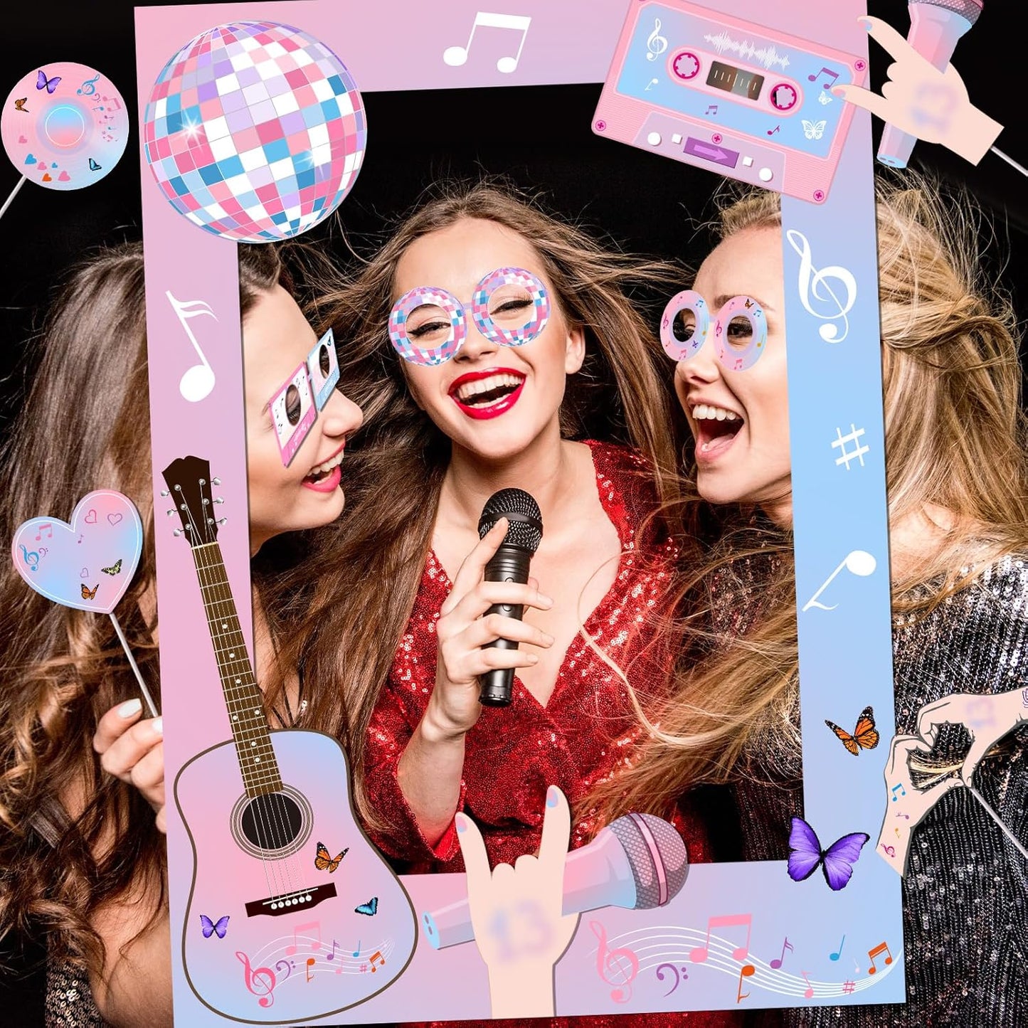 Birthday Photo Booth Props,18pcs Theme Party Decoration Music in My Era Photo Frame Supplies for Party Decoration