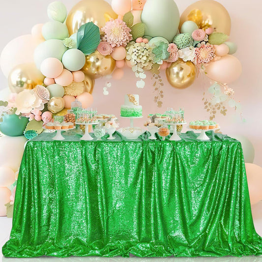QueenDream 60x102 Inches Green Table Clothes for Parties Birthday Wedding Sequin Tablecloth Cake Table Holiday Banquet Decoration