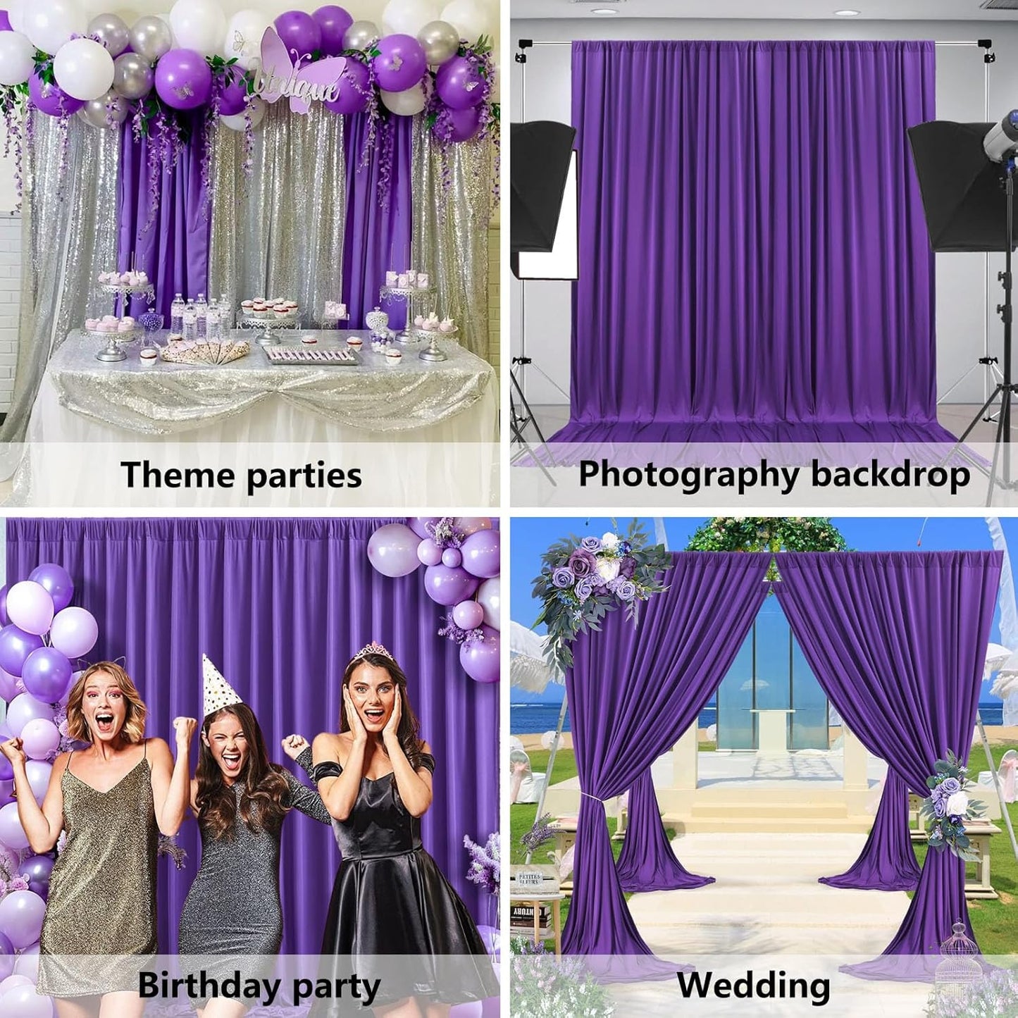 10 x 7 Feet Purple Backdrop Curtain for Partie, Background Curtains for Photoshoot, Birthday, Wedding, Halloween, Thanksgiving, Christmas, New Year Party Decorations 5Ft x 7Ft, 2 Panels