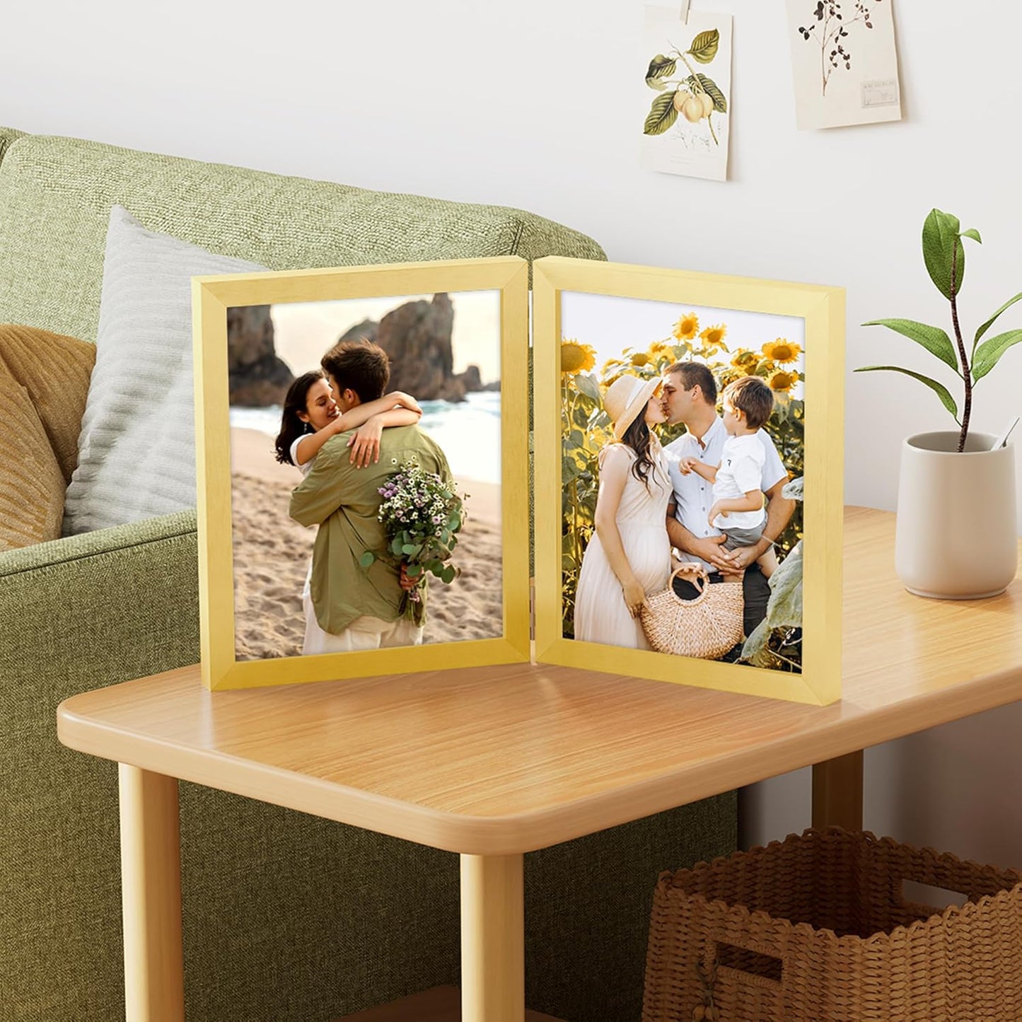 decorUhome Double 8x10 Picture Frame Vertical, Engineered Wood Bifold Photo Frame with Plexiglass for Tabletop Display, 8x10, Gold