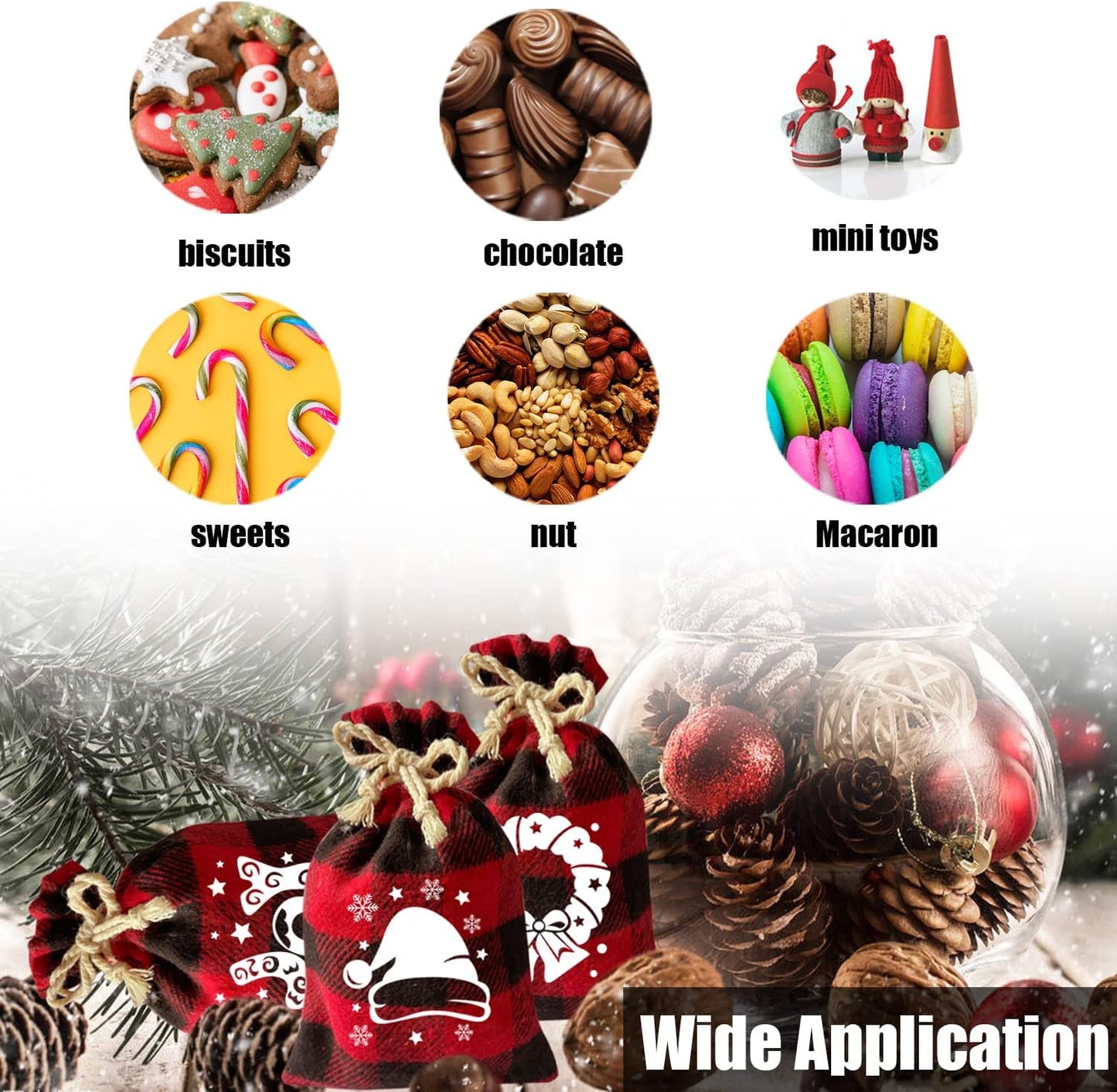 CCINEE 36Pcs Christmas Buffalo Plaid Drawstring Bags Red and Black Plaid Xmas Burlap Bag Reusable Treat Candy Bag Cotton Gift Bags with Drawstrings for Candy Wrapper Christmas Party Favors