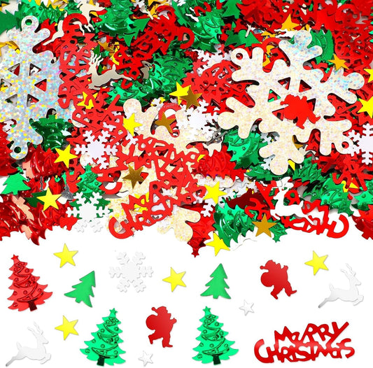 MARFOREVER Christmas Glitter Confetti, Merry Christmas Table Decorations Metallic Foil Confetti Sequins Xmas Snowflake Santa Claus Tree Elk Scatter Sprinkles for Xmas Winter Party Supplies