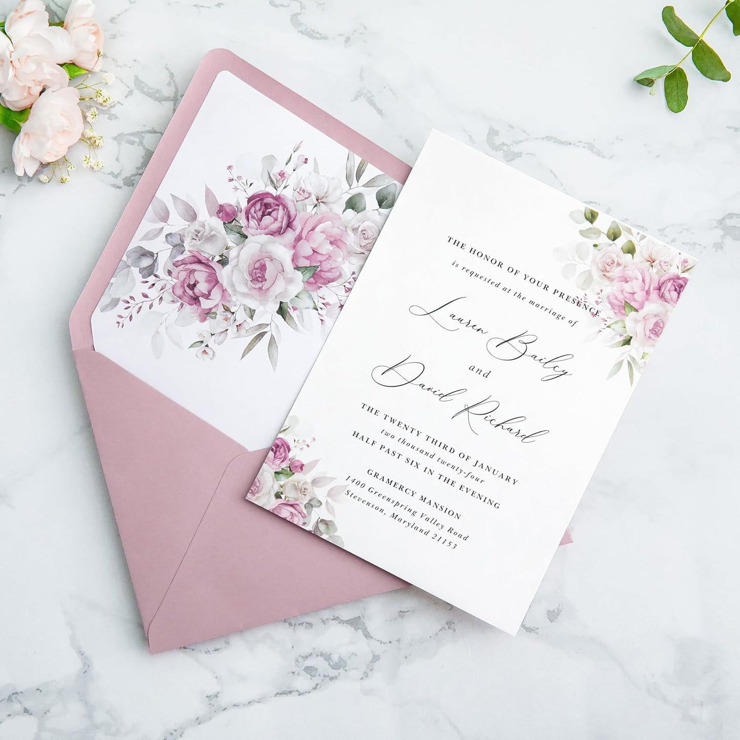 PONATIA 50PCS A7 Euro Flap Envelopes, 5.25 x 7.25'' Liner Envelope For 5x7'' Weddings Invitation Cards, Christmas Gift Cards, Acrylic Invitations, Photos (Dusty Rose)