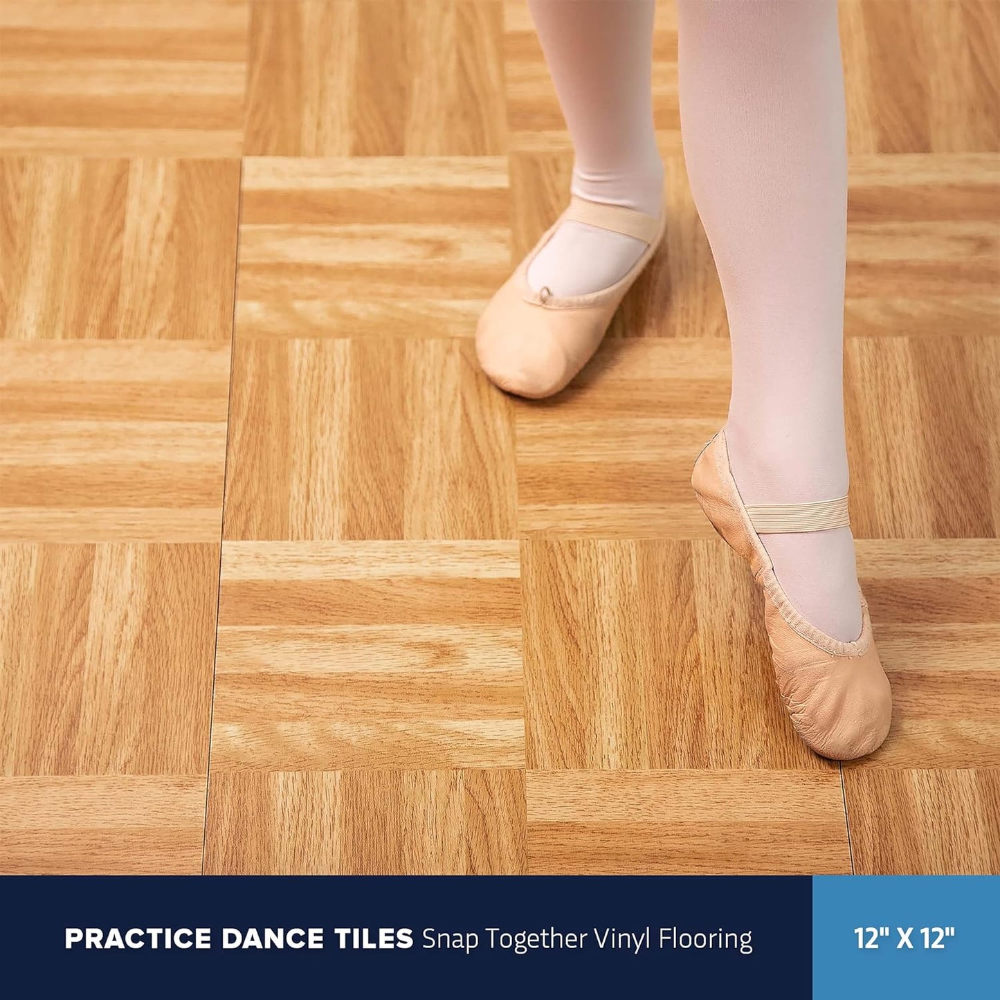 IncStores 3/8" Thick Snap Together Dance Flooring | 12"x12" Printed Vinyl Dance Floor for Practice & Performance | White | 20 Tile Pack
