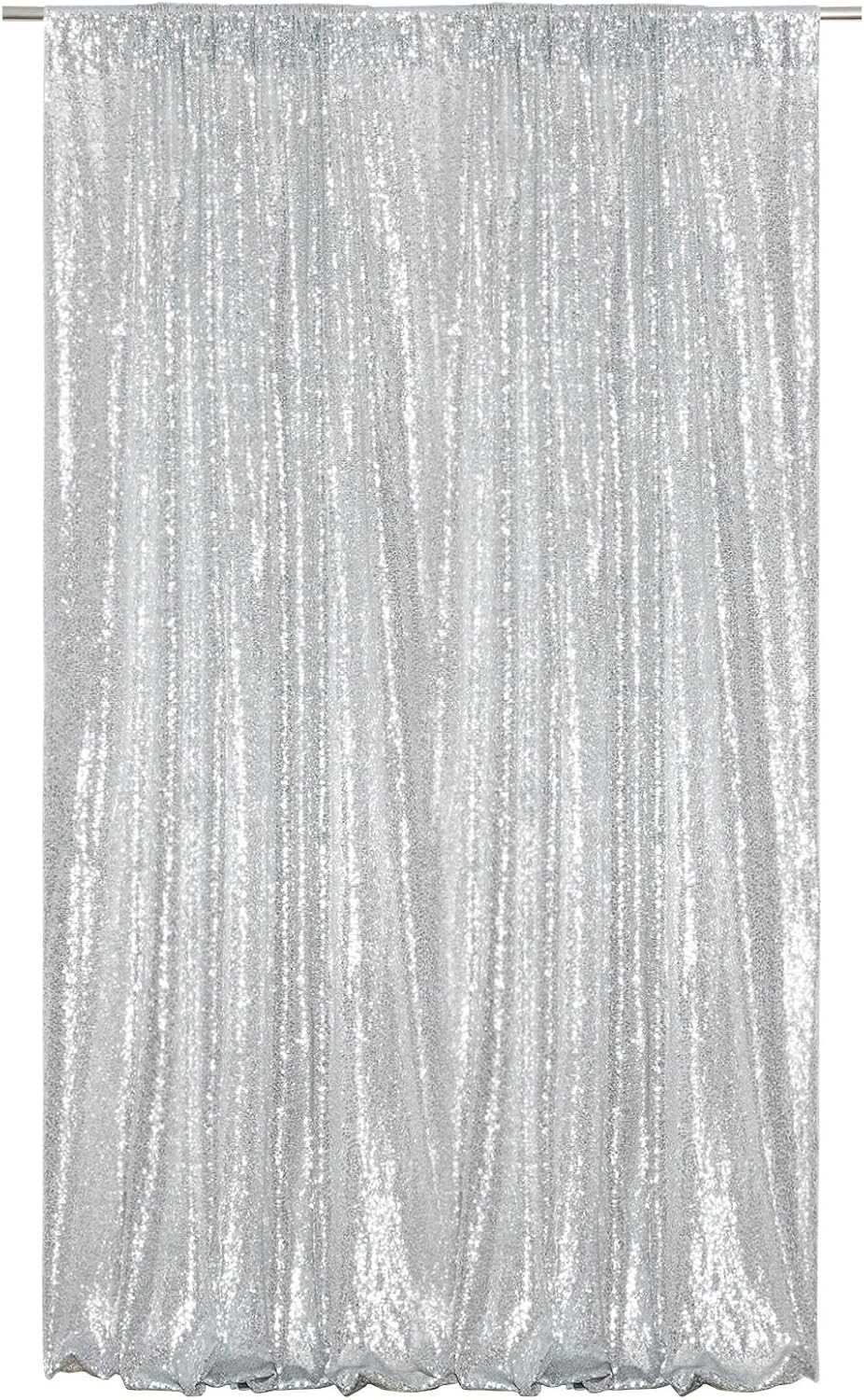 Poise3EHome 4x8ft Silver Sequin Backdrop, Upgrade Shimmer Backdrop for Wedding Christmas Decor, Party Photo Booths, and Event Decorations