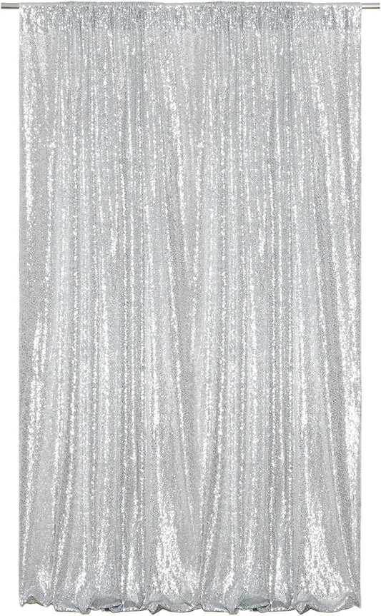 Poise3EHome 4x8ft Silver Sequin Backdrop, Upgrade Shimmer Backdrop for Wedding Christmas Decor, Party Photo Booths, and Event Decorations