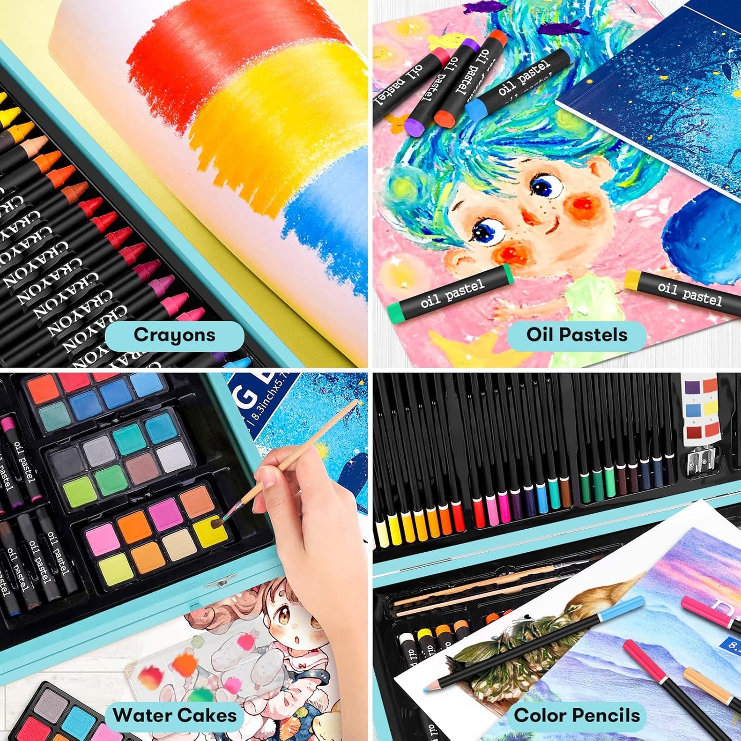 Arts and Crafts Gifts for Kids 6-14 Year Teens Boys Girls Christmas Gifts, 150-Pack Art Set Kits with 2 Sketch Pads, Coloring Book, 24 Colored Pencils, 24 Oil Pastels, 24 Watercolor, 60 Crayons