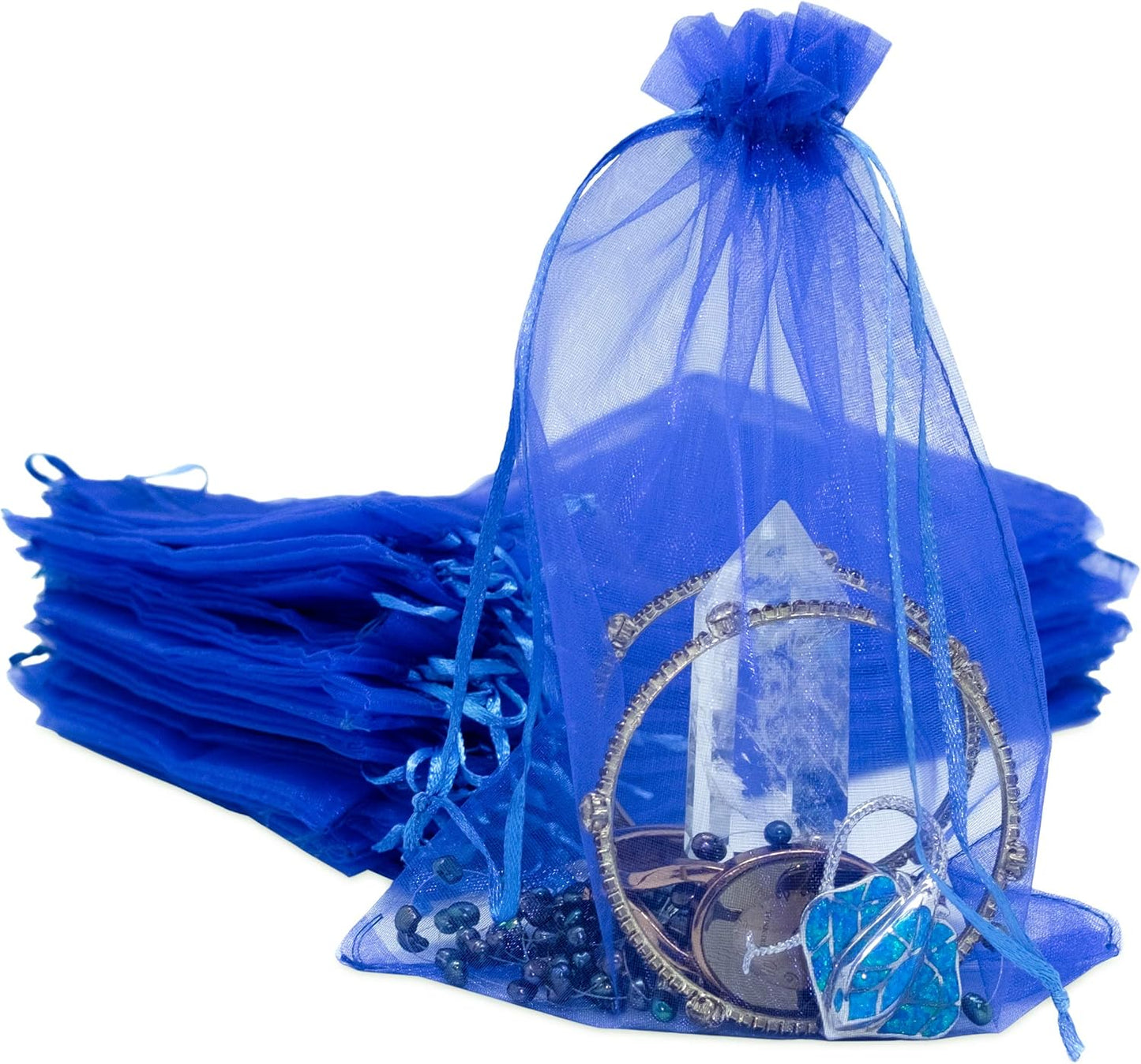 TheDisplayGuys 48-Pack 6x8 Royal Blue Sheer Organza Gift Bags with Drawstring, Jewelry Candy Treat Wedding Party Favors Mesh Pouch