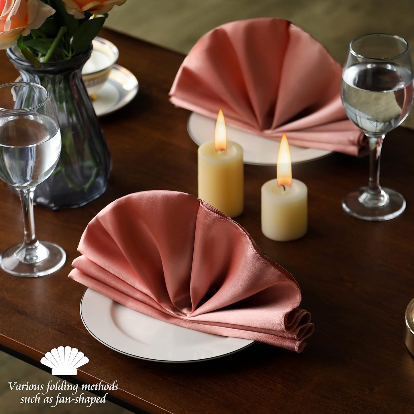 Manyshofu 60 Pieces Rose Gold Satin Napkins - 20x20 Inches Cloth Napkins, Square Satin Fabric Napkins Set - Soft & Reusable Table Napkin for Wedding Dinner Party Lunch Banquet Restaurant Decoration