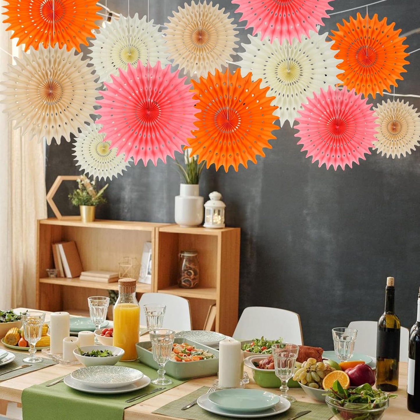 BestoFun 12PCS Paper Fans Peach and Pink Party Decorations Tissue Paper Flowers Decorations for Girl Groovy Birthday Baby Shower Wedding Bachelorette Room Wall Hanging Décor