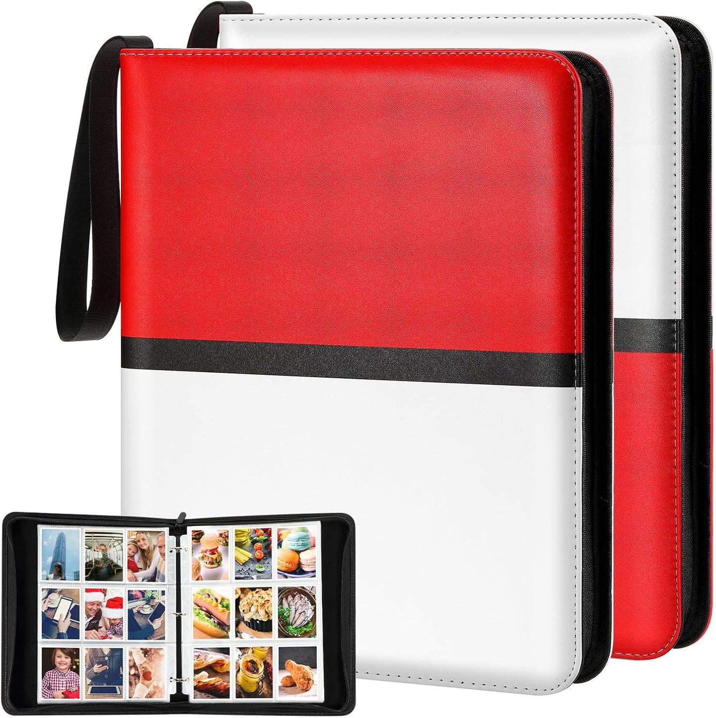 Pinkunn 2 Pack 9 Pocket Card Binder, 900 Double Sided Pocket PU Collection Binder White Red Zip Trading Card Collector Album Cards Folder Compatible with MTG, TCG, Sports Cards Game Birthday Gifts