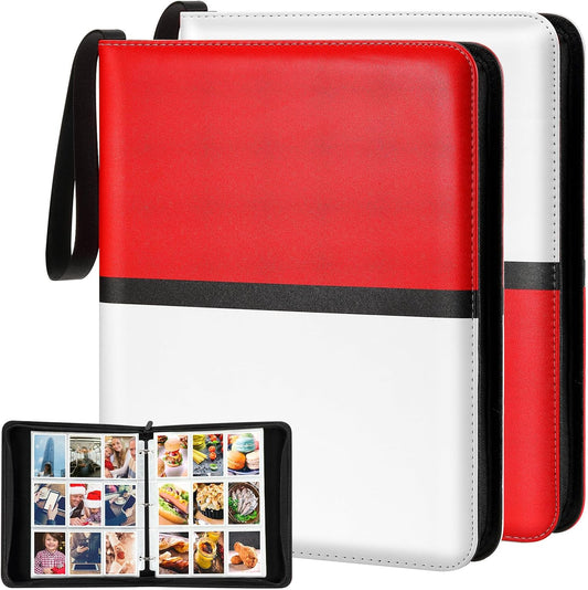 Pinkunn 2 Pack 9 Pocket Card Binder, 900 Double Sided Pocket PU Collection Binder White Red Zip Trading Card Collector Album Cards Folder Compatible with MTG, TCG, Sports Cards Game Birthday Gifts