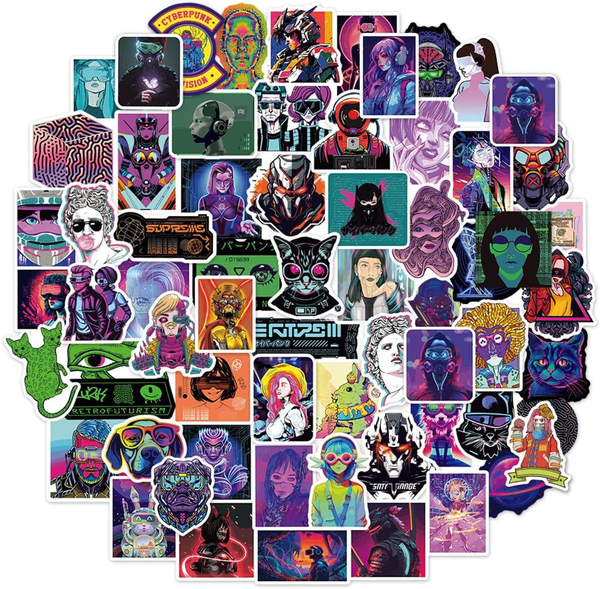 Qtl Cyberpunk Stickers - 75pcs Vaporwave Stickers for Laptop & Water Bottle - Waterproof