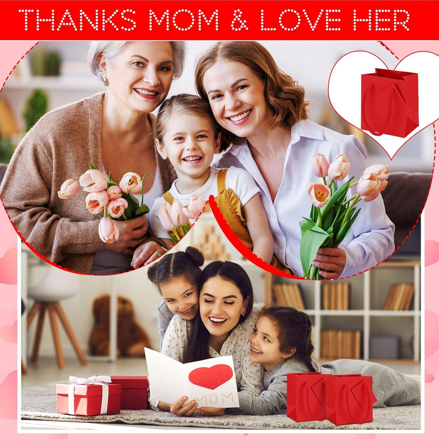 Sherr 100 Pack Mini Gift Bags Bulk, 4 x 2.75 x 4.5 Inches Paper Bags with Tags, Extra Small Paper Gift Boxes with Handles for Birthday, Party Favors, Weddings, Small Business(Red)