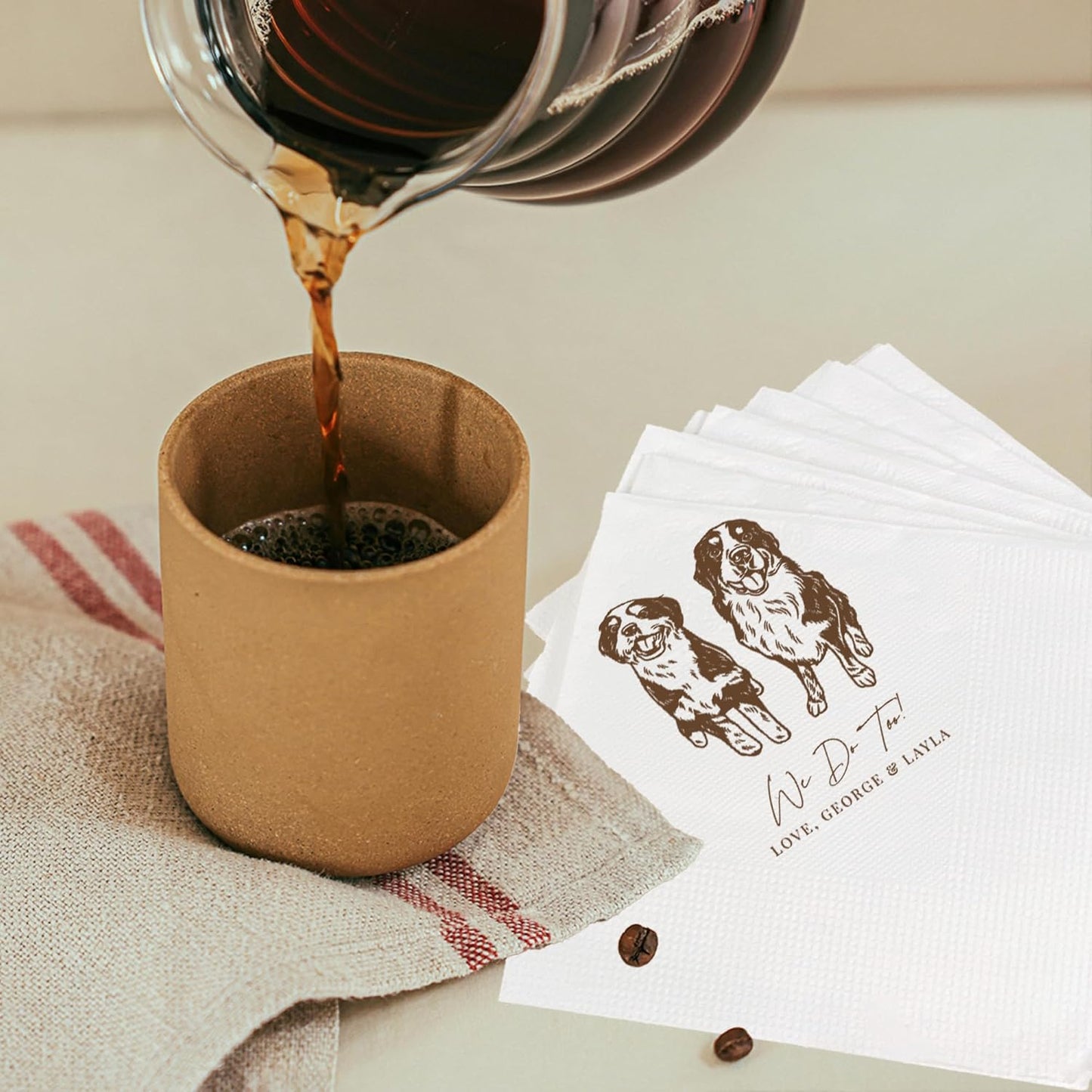 Luxury Personalized Pet Wedding Cocktail Napkins, Personalized Photo Napkins for Dog Wedding, Custom Dog Napkins, Engagement Party