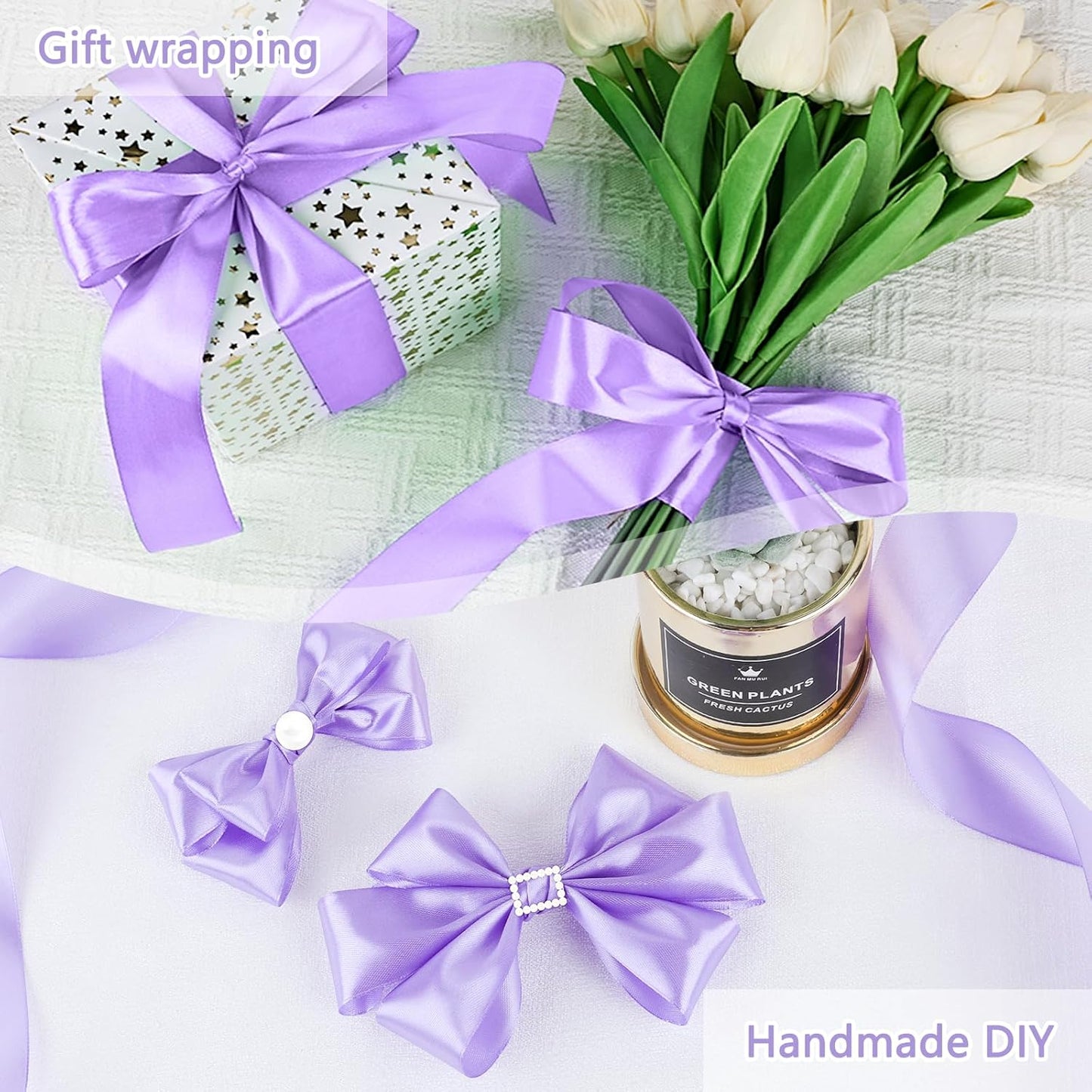 NESCCI 100 Yards Ribbon,1-1/2 Inch Light Purple Satin Ribbon,Single Face Satin Ribbons,Perfect for Gift Wrapping,Wedding Decoration,Handmade Bows,Wrapping Bouquet,Halloween, Christmas