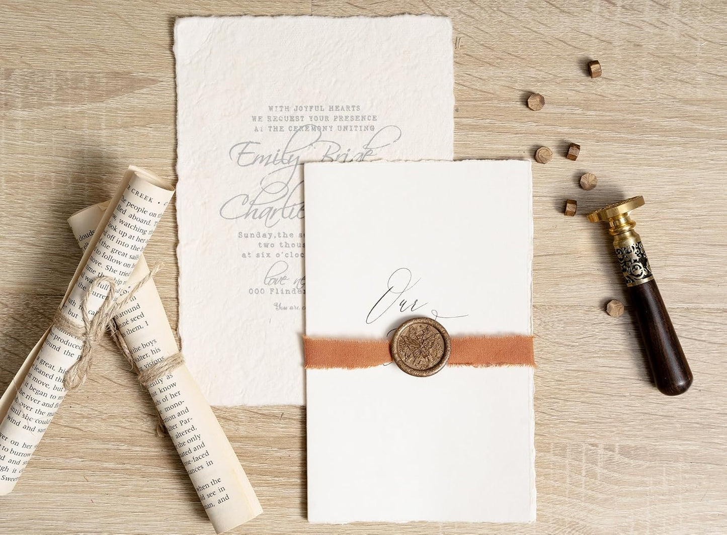 Orange Ribbon 5/8" x 21 Yards with Frayed Fringe Fabric Cotton Ribbons for Gift Wrapping Wedding Invitations Flower Bouquet Baby Shower