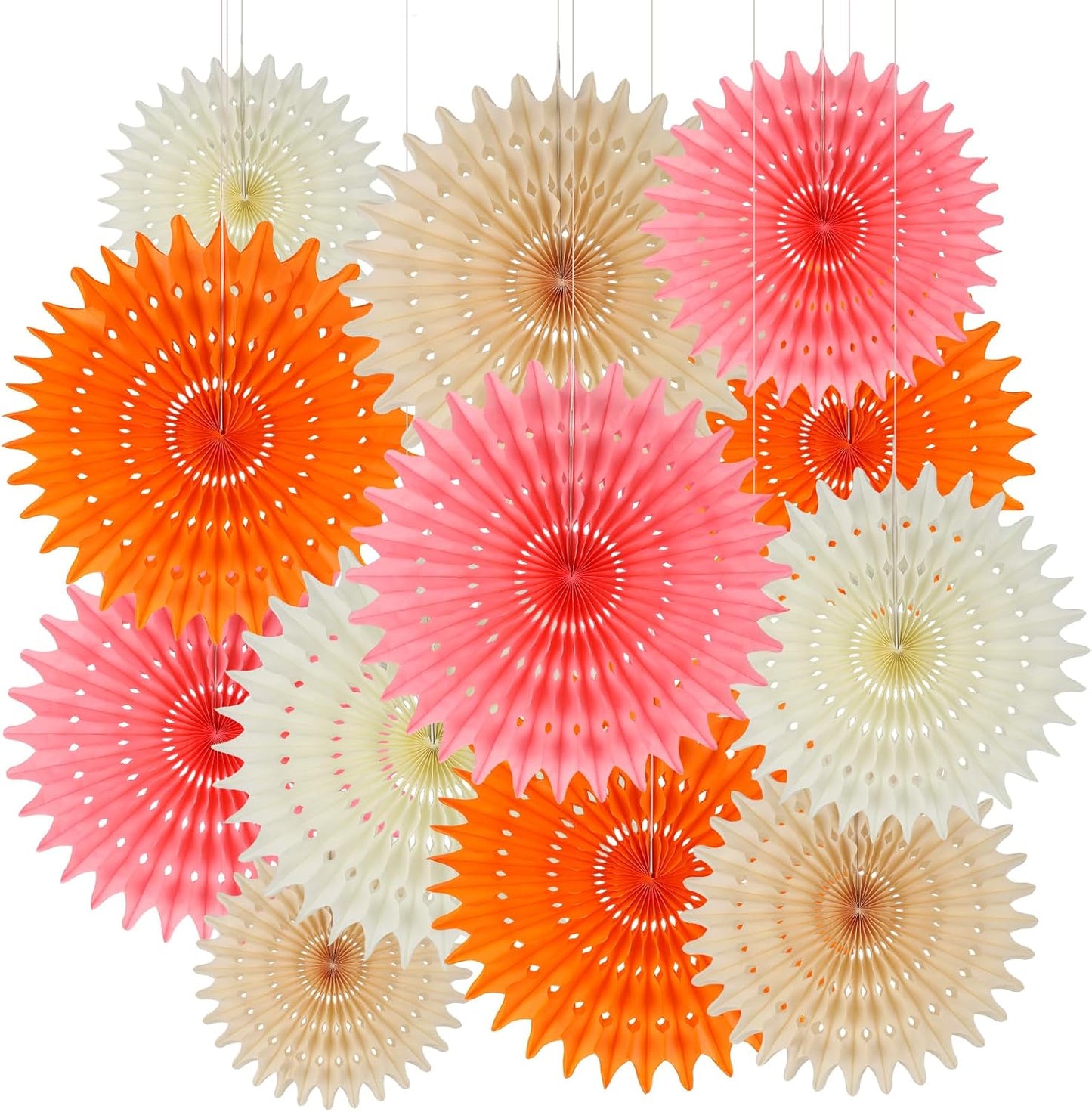 BestoFun 12PCS Paper Fans Peach and Pink Party Decorations Tissue Paper Flowers Decorations for Girl Groovy Birthday Baby Shower Wedding Bachelorette Room Wall Hanging Décor