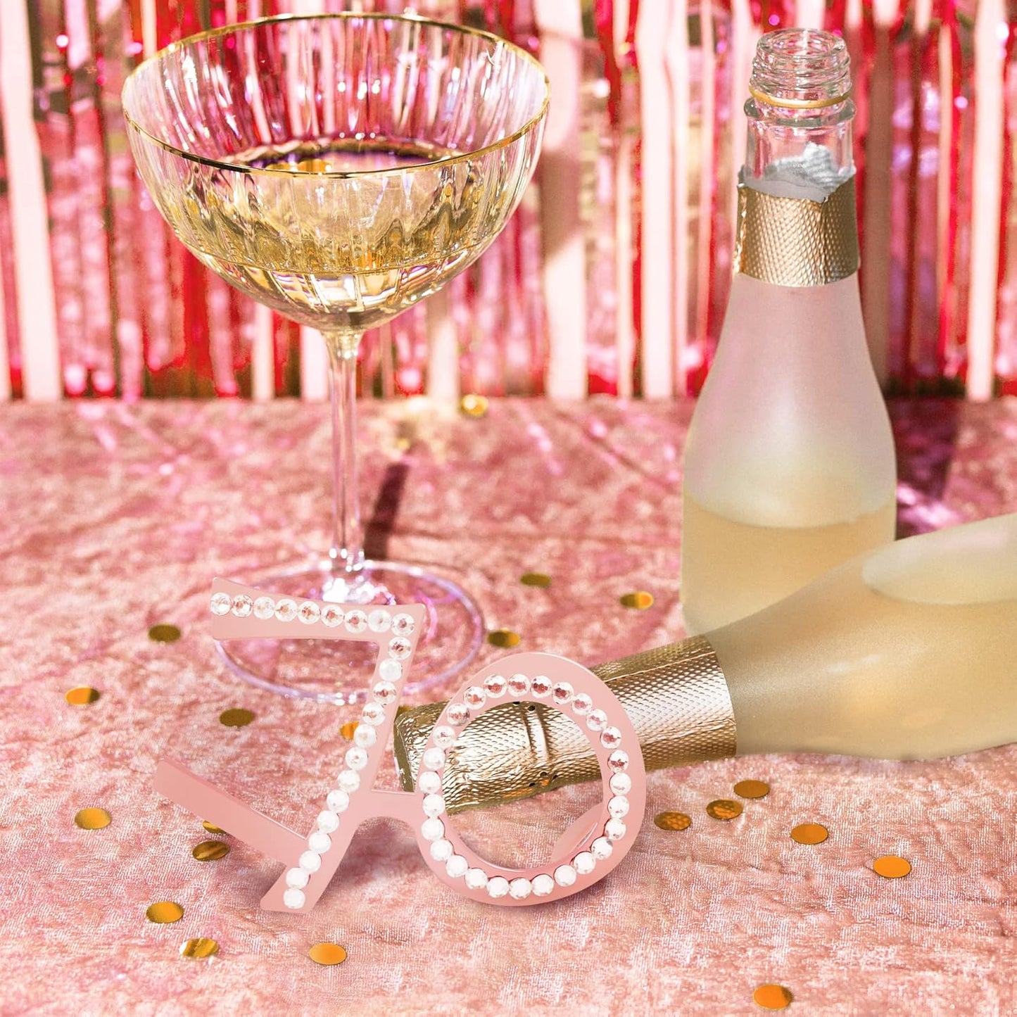 70th Birthday Glasses - 6 Pairs Rose Gold 70 Years Old Glasses with Rhinestones Frame, Funny Plastic Costume Photo Booth Props for 70th Anniversary Party Decorations