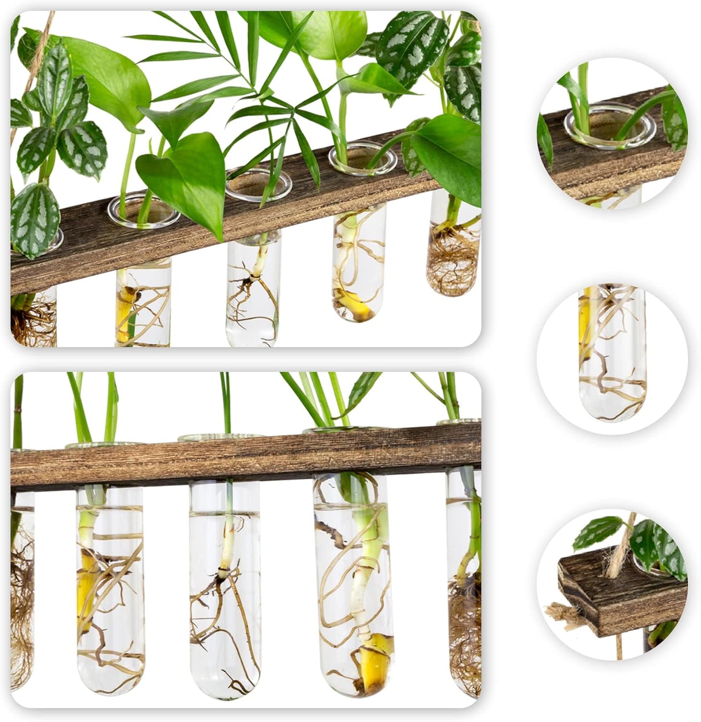 Monsiter QE 3 Tier Large Propagation Stations Wall Hanging Plant Terrarium with Wooden Stand, Retro Propagation Test Tube for Hydroponic Plants Cutting Flower, Propagator Home Office Patio Decor Gifts