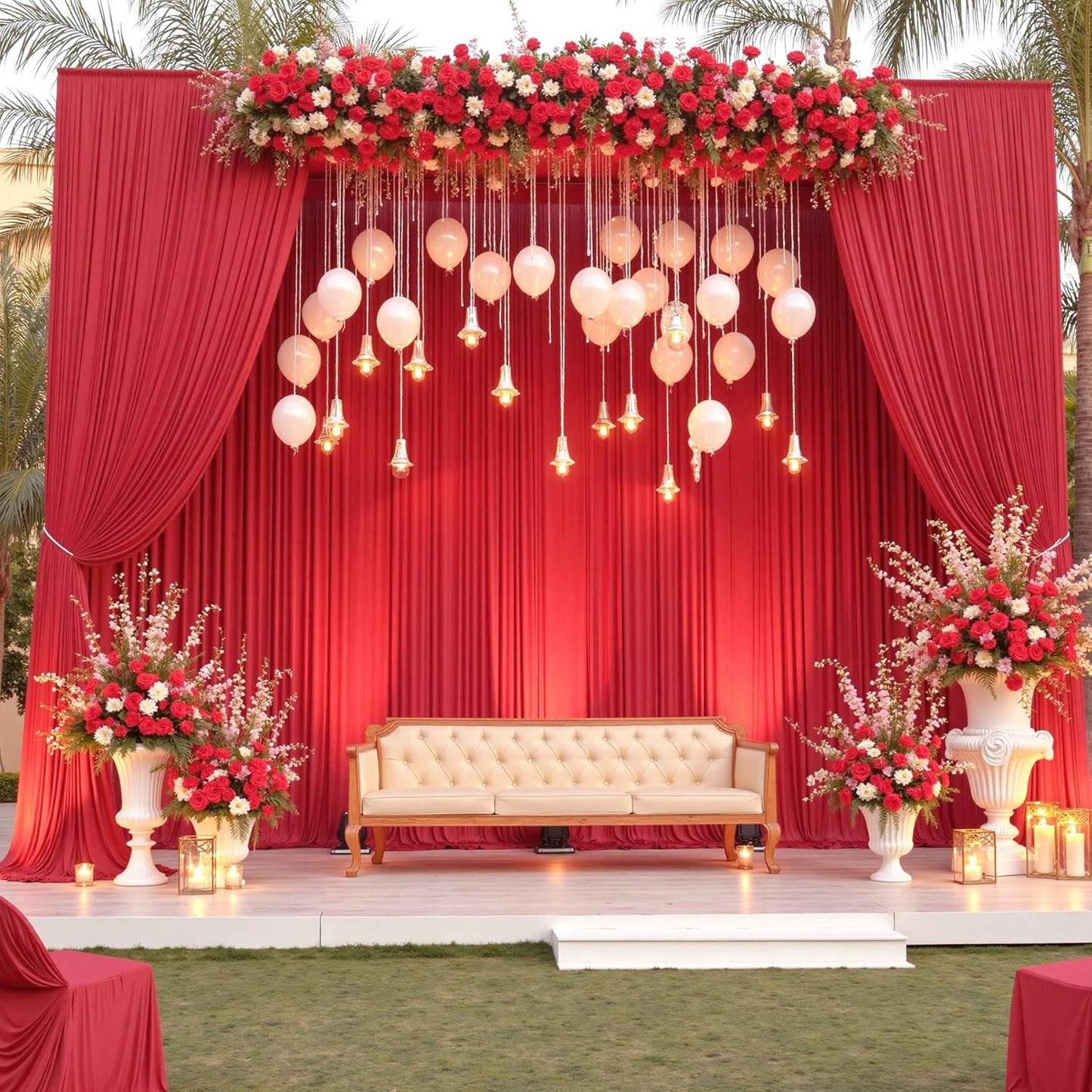 30×14ft Wrinkle Free Red Backdrop Curtain for Wedding Parties,6 Panels 5×14ft Height Soft Silky Polyester Backdrop Drapes Red Photo Back Ddrop Curtains for Event Photography Christmas Background Cloth