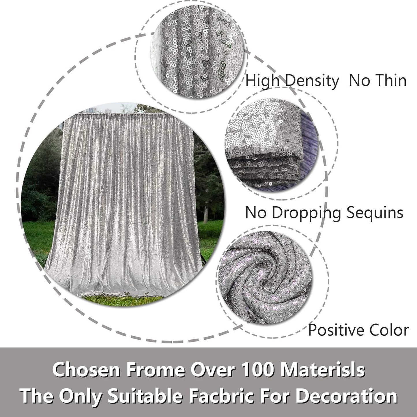 Silver Sequin Backdrop Curtains 8FTx8FT 1 Sequin Backdrop Curtains Panel Sparkly Background Drapes Glitter Photo Background for Wedding Baby Shower Stage Decorations