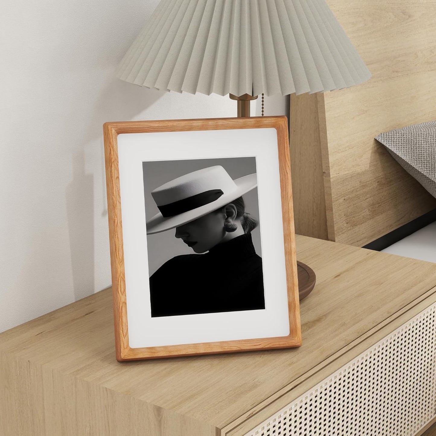 8.5x11 Picture Frame USA-Sourced Natural Cherry Wood Solid Original Wood Photo Frame Rounded Corner with Mat to 6x8 Picture Display with Real Glass Family Picture, Wedding Picture, Photo, Certificate