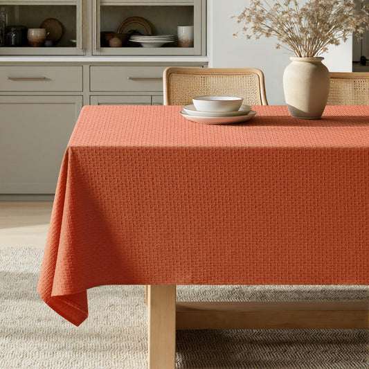 MIULEE Fall Tablecloth Burnt Orange Linen Cottton Table Cloth Rectangle Waterproof Spillproof Cross-Star Textured Decorative Farmhouse Style for Dining Party Weddings 52x70 Inch