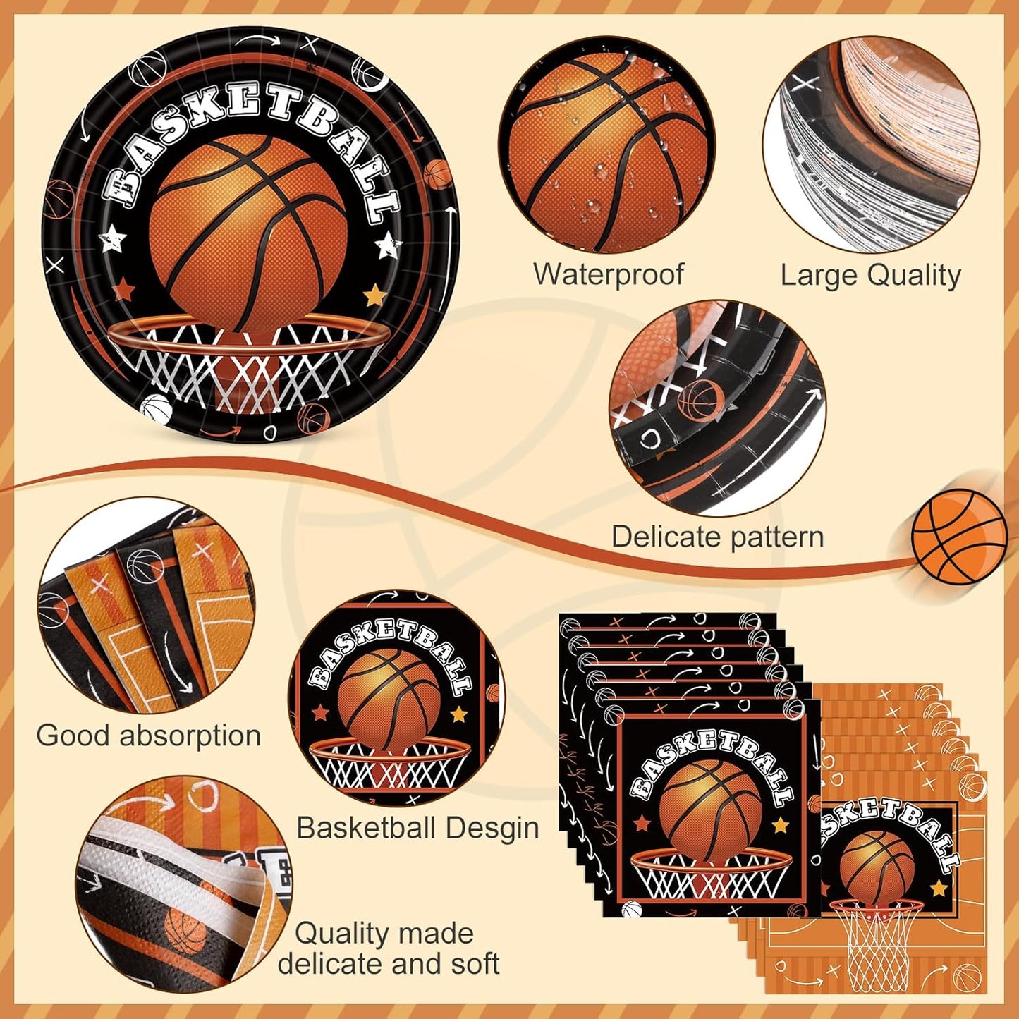 452 Pcs Basketball Party Decorations for 50, Basketball Paper Plates and Napkins Cups Tablecloth Cutlery Straws Disposable Tableware Set for Sports Themed Birthday Team Party Supplies