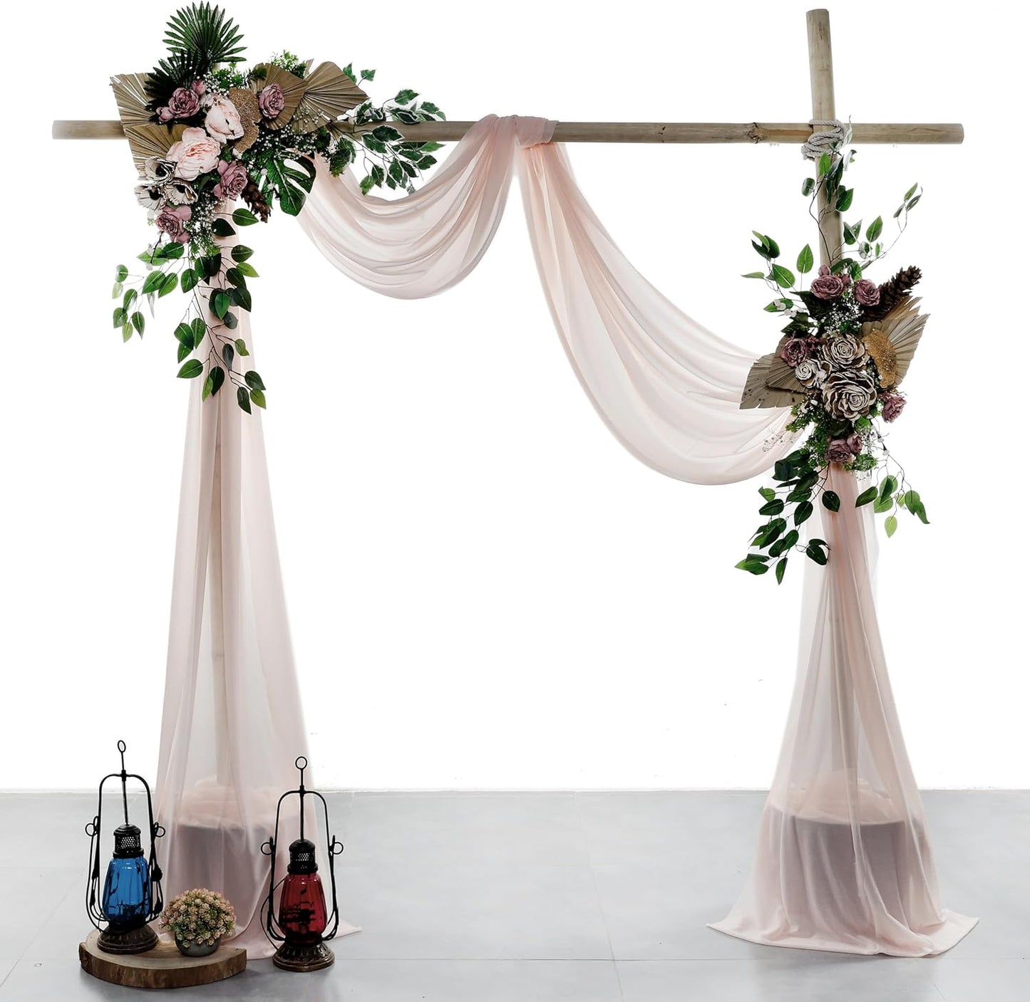 VDS Pack of 2 Panel (30 Inch X 20 Feet) Wedding Arch Draping Fabric Sheer Chiffon Fabric Drapery for Wedding Ceremony Reception Swag Backdrop Canopy Chuppah ARBO Altars Decoration (Nude)