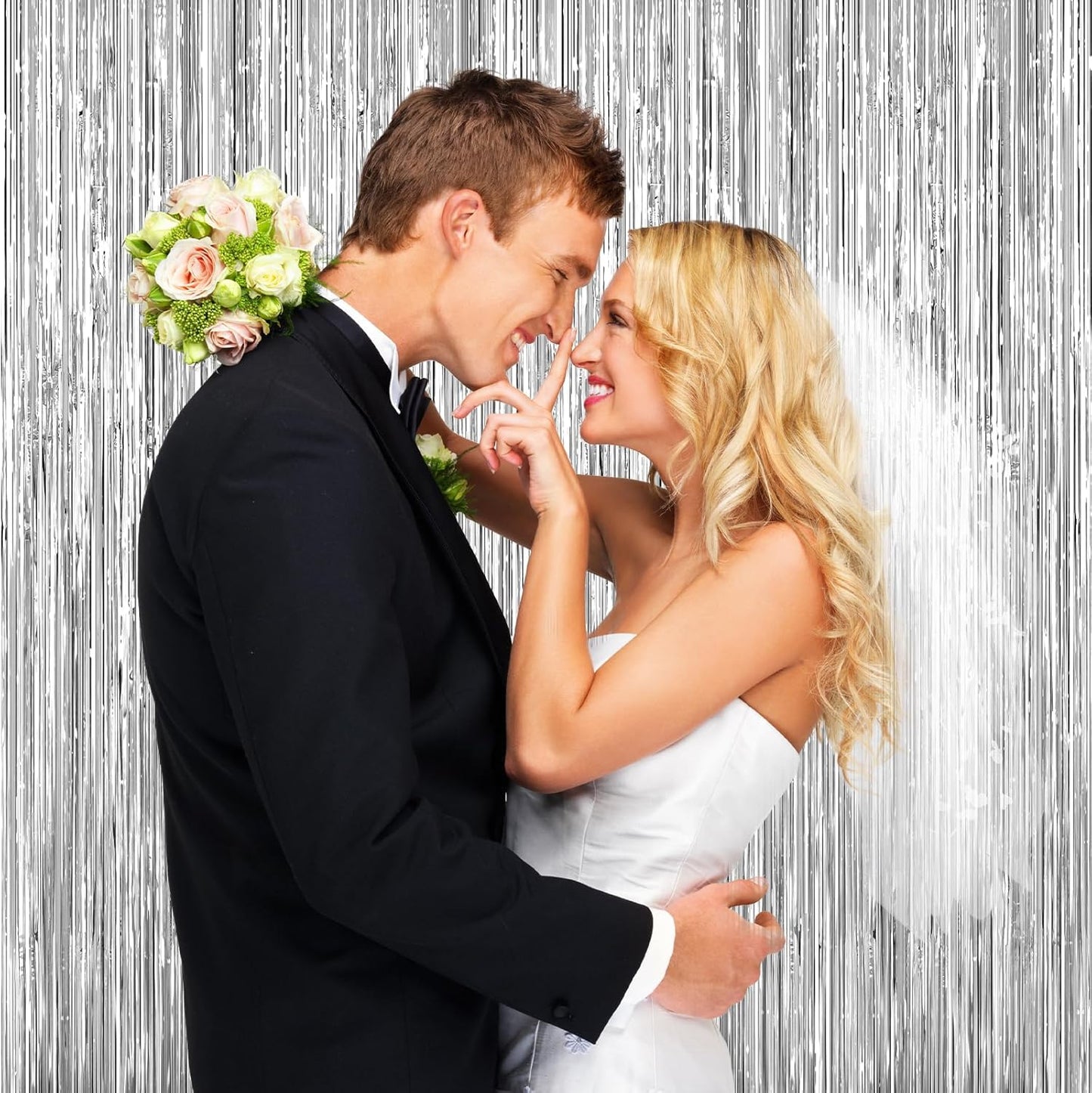 Silver Foil Curtain Backdrop, 2Pack Silver Metallic Tinsel Foil Fringe Curtains Photo Booth Props for Birthday Wedding Engagement Bachelorette Baby Shower Christmas Celebration Disco Party Decorations