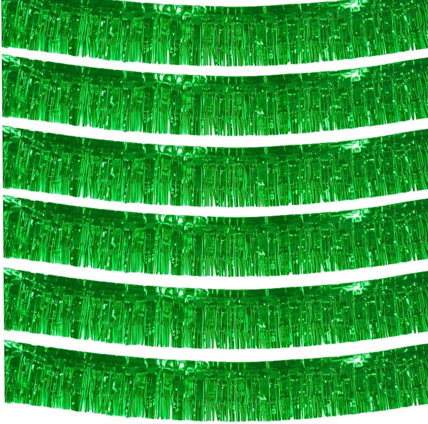We Moment 6 Pack 10 Feet Green Foil Fringe Garland Streamers Metallic Tinsel Banner Wall Hanging Fringe Curtain Glitter Backdrop Banner for Parade Floats Birthday Bachelorette Green Party Decorations