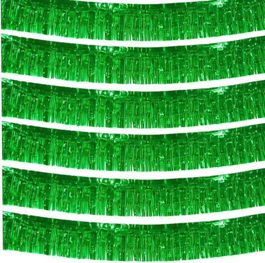 We Moment 6 Pack 10 Feet Green Foil Fringe Garland Streamers Metallic Tinsel Banner Wall Hanging Fringe Curtain Glitter Backdrop Banner for Parade Floats Birthday Bachelorette Green Party Decorations
