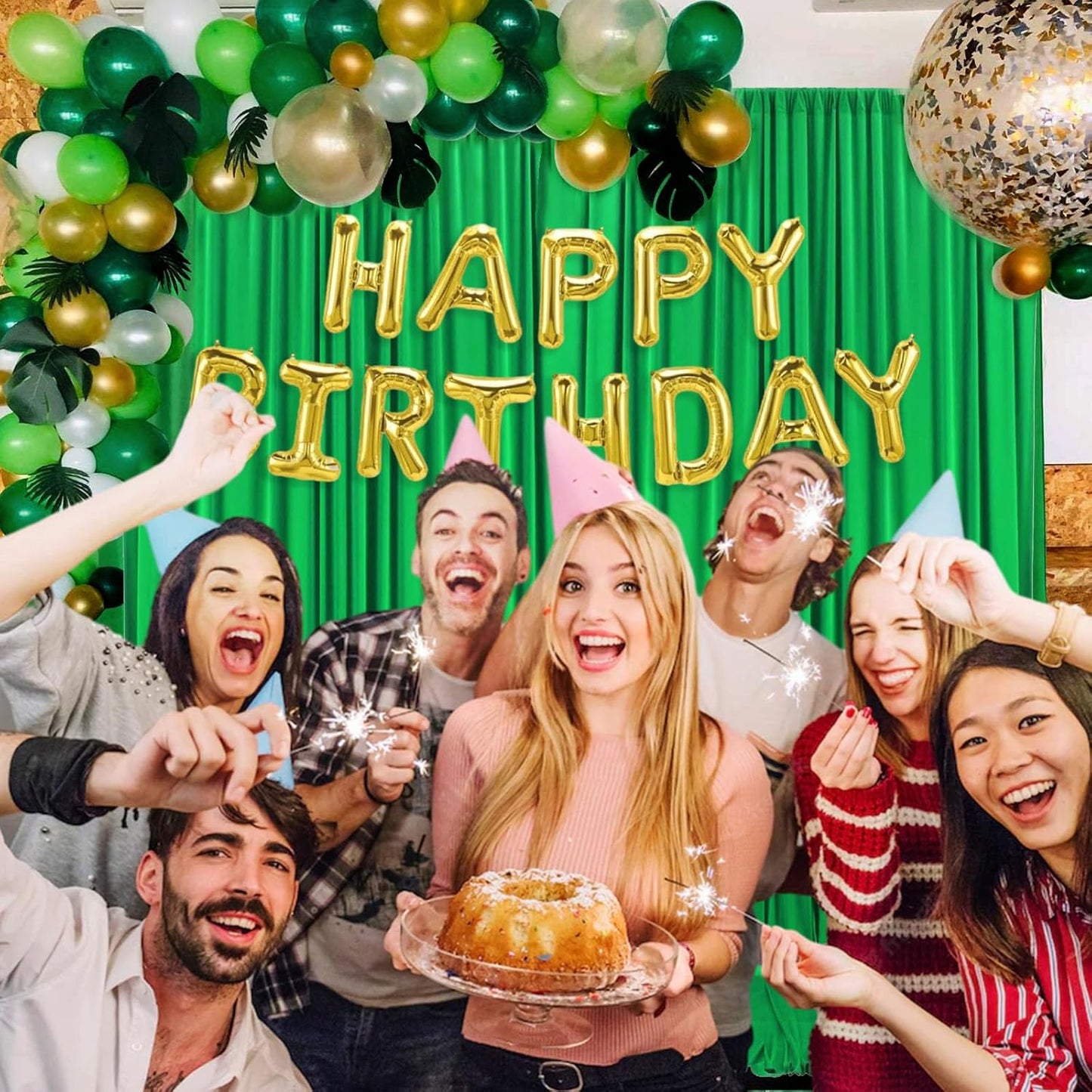 10 x 7 Feet Green Backdrop Curtain for Partie, Background Curtains for Photoshoot, Birthday, Wedding, Halloween, Thanksgiving, Christmas, New Year Party Decorations 5Ft x 7Ft, 2 Panels