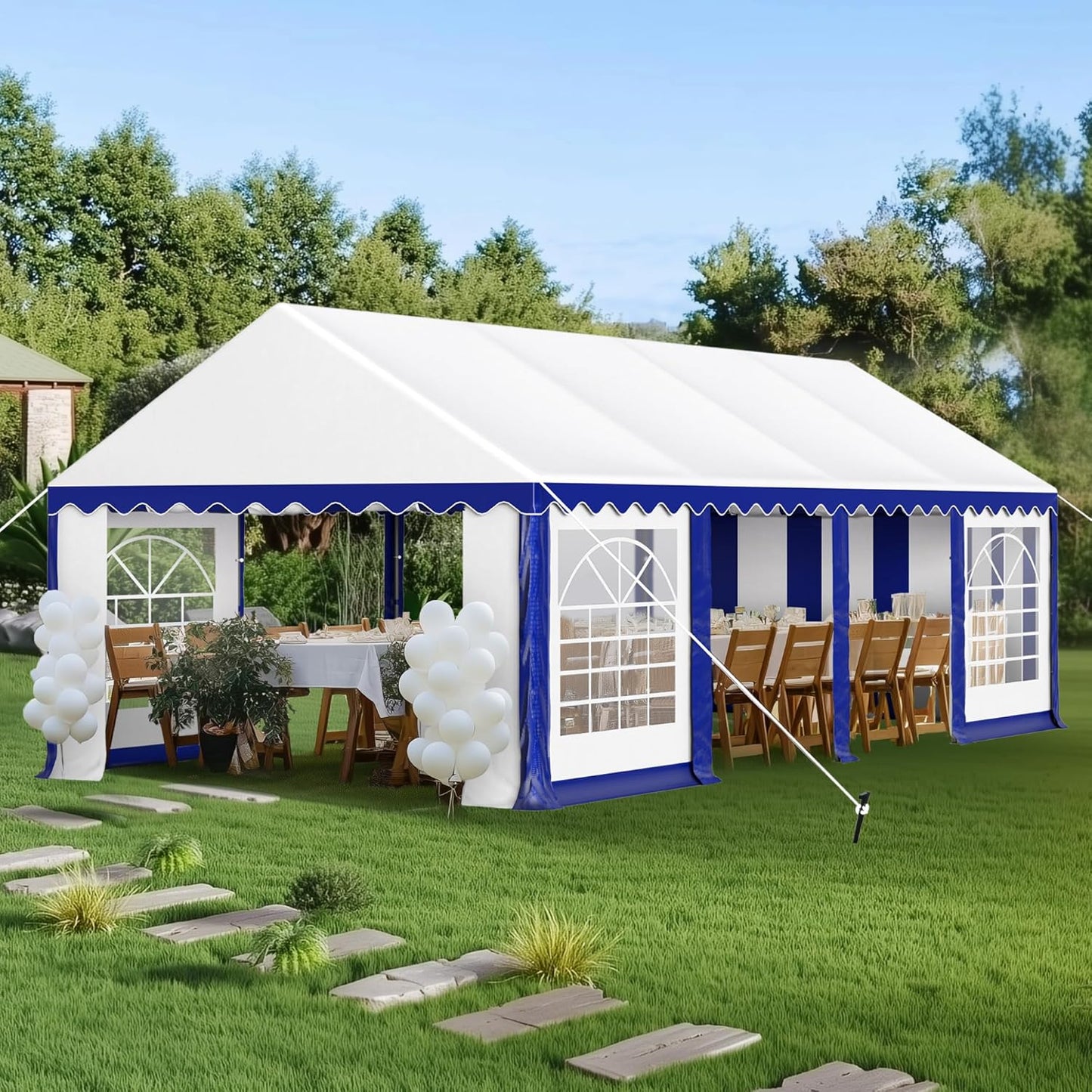 PHI VILLA 26'x13' Outdoor Heavy Duty Party Tent Large Commercial Canopy Wedding Event Tent Shelter Canopy Carport with Removable Sidewalls & 3 Storage Bags for Patio Outdoor Garden Events, Blue