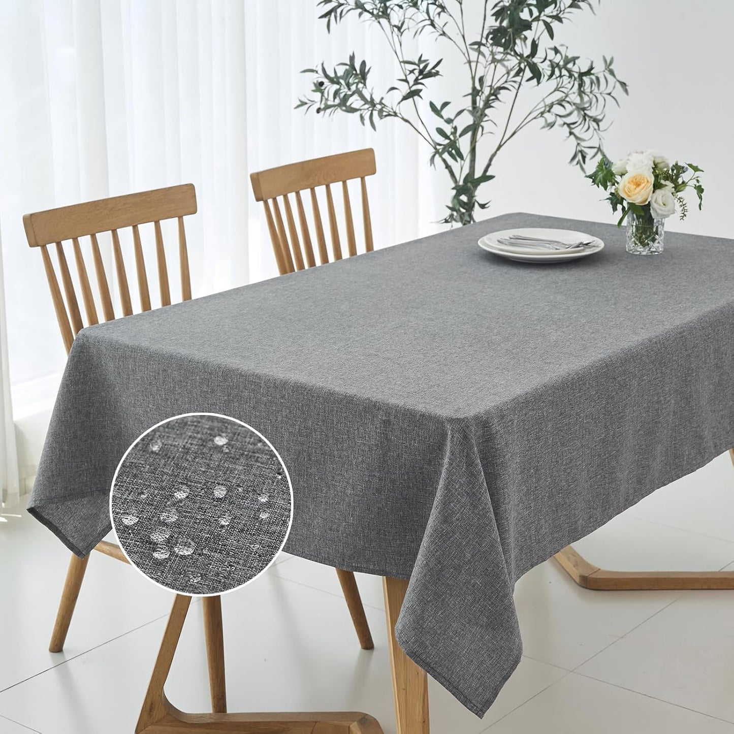 maxmill Rectangle Linen Texture Tablecloth Stain Proof Waterproof Wrinkle Free Washable Dining Table Cloth Wipeable Fabric Table Cover for Dining Room Farmhouse Tablecloths, 60 x 120 Inch, Dark Grey