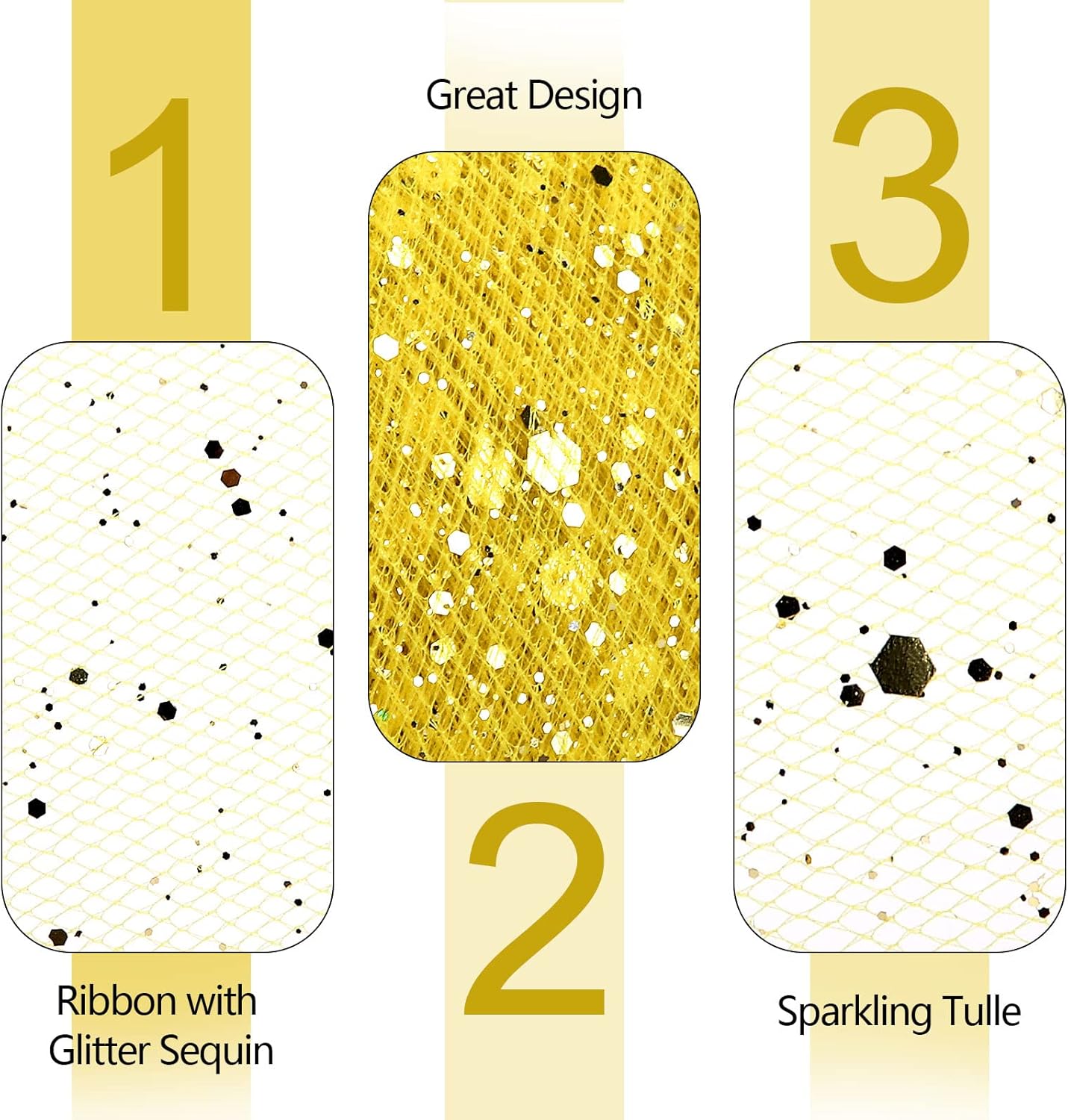Glitter Tulle Rolls, 6” by 50 Yards (150FT) Sparkling Tulle Spool Ribbon Sequin Tulle Netting Fabric for Tutu Skirt Wedding Birthday Baby Shower (Yellow)
