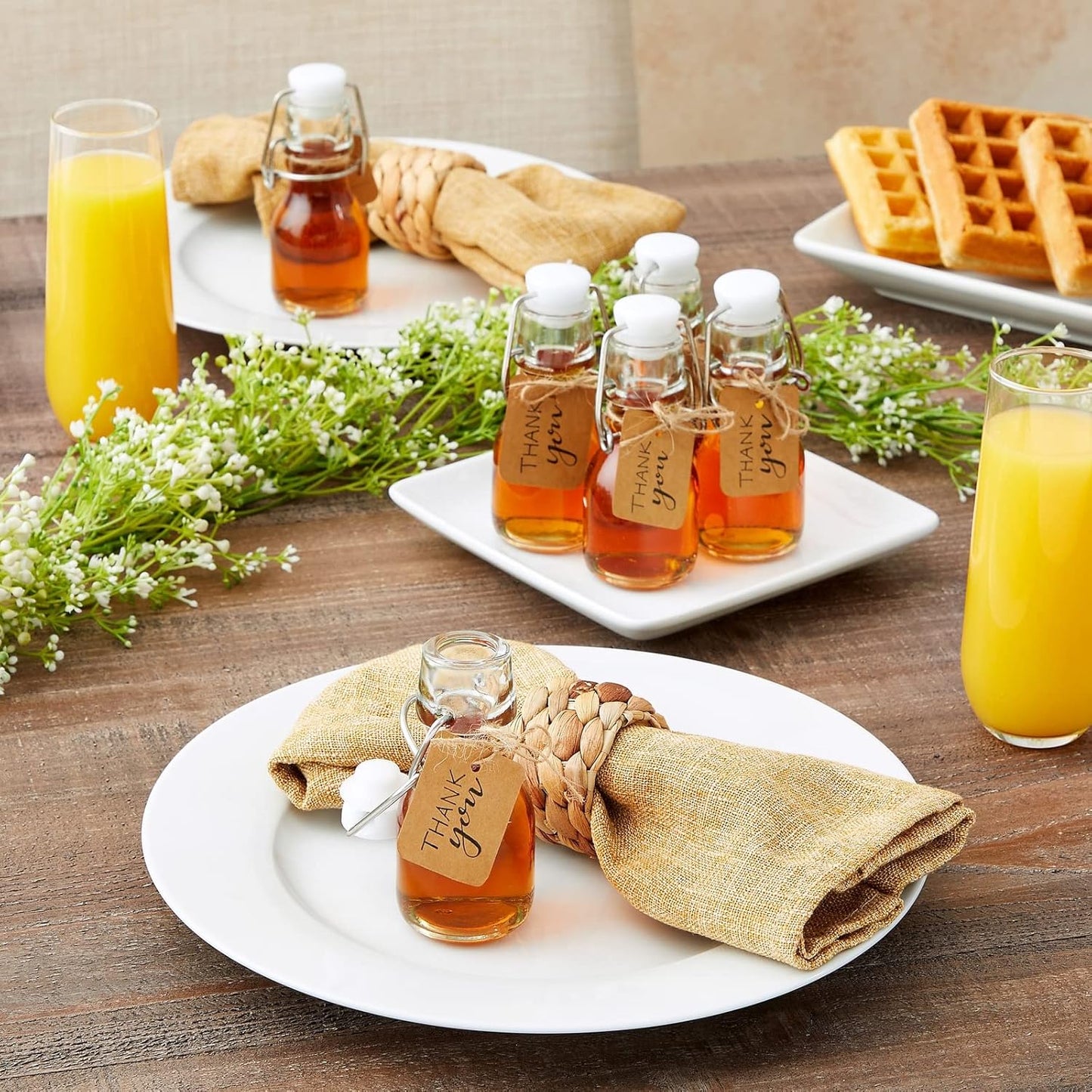 BLUE PANDA Mini Glass Bottles Swing Top - 15 Pack 2 Oz/60 ml Blue & White - Kraft Tags & Jute Twine Included - Wedding Favor Glass Bottles & DIY Jars