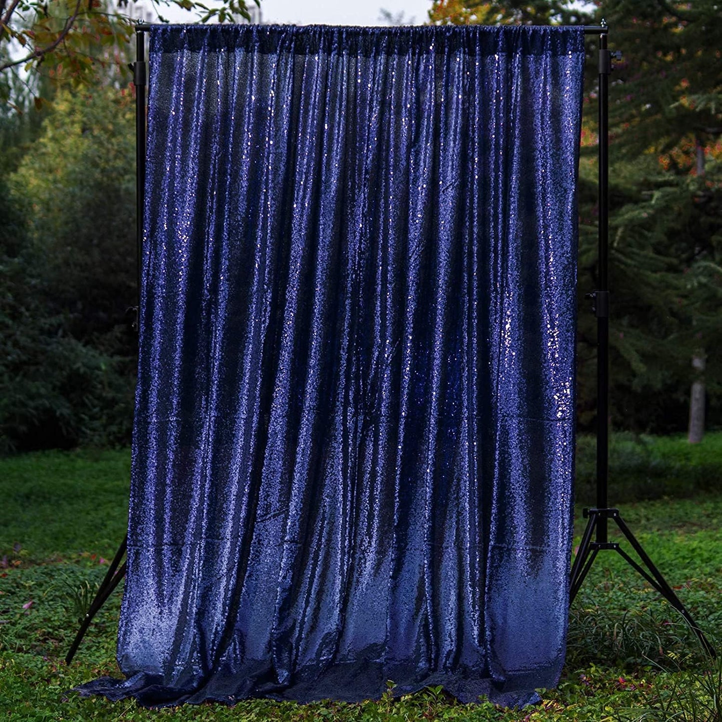 Navy Blue Sequin Backdrop Curtains 2 Panels 2FTx8FT Glitter Navy Blue Drapes Photo Backdrop Party Wedding Baby Shower Backdrops Sparkle Photography Background Curtains