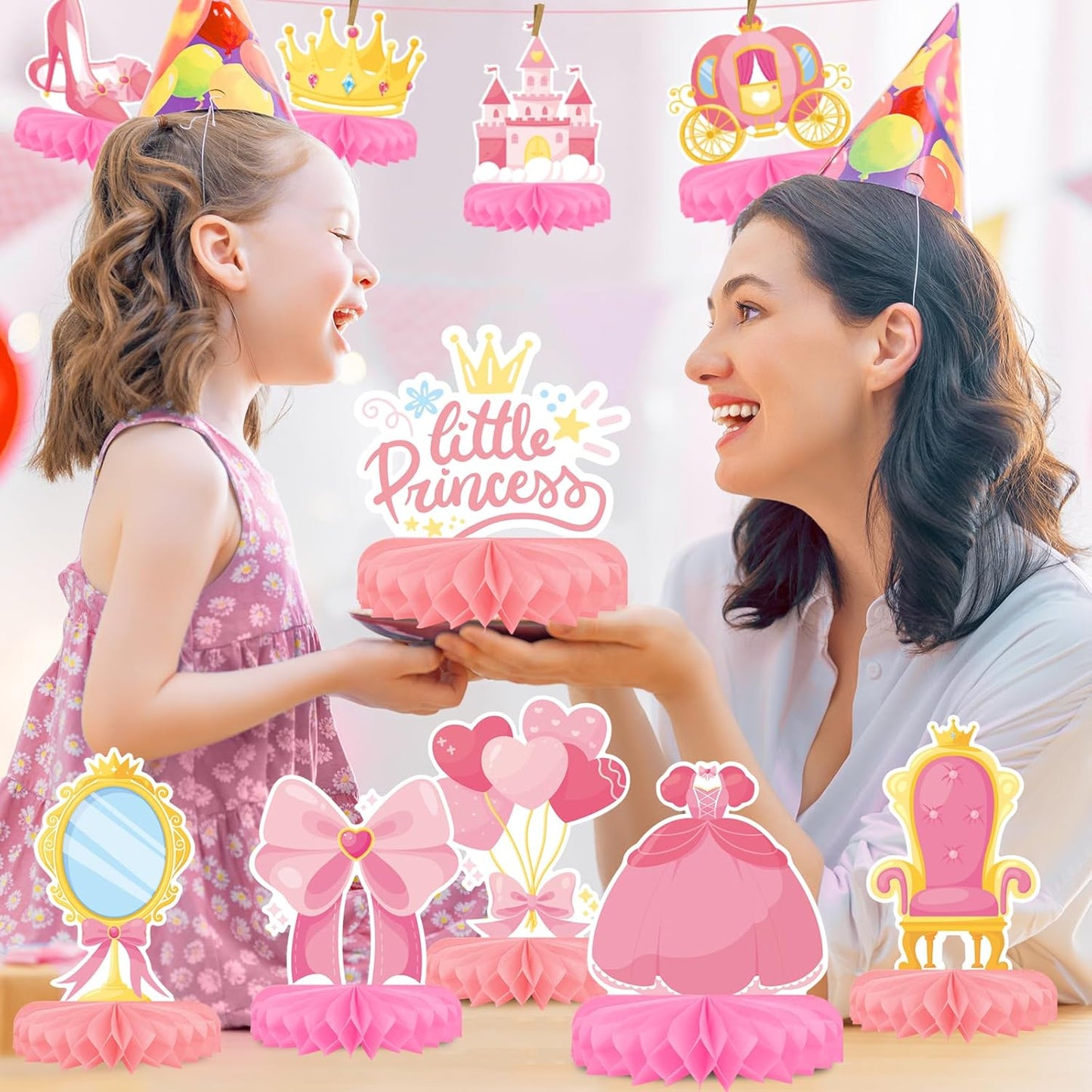Princess Birthday Party Supplies Kit - Princess Themed Honeycomb Centerpiece ，Table Decorations for Kids' Princess Themed Birthday Party Decorations