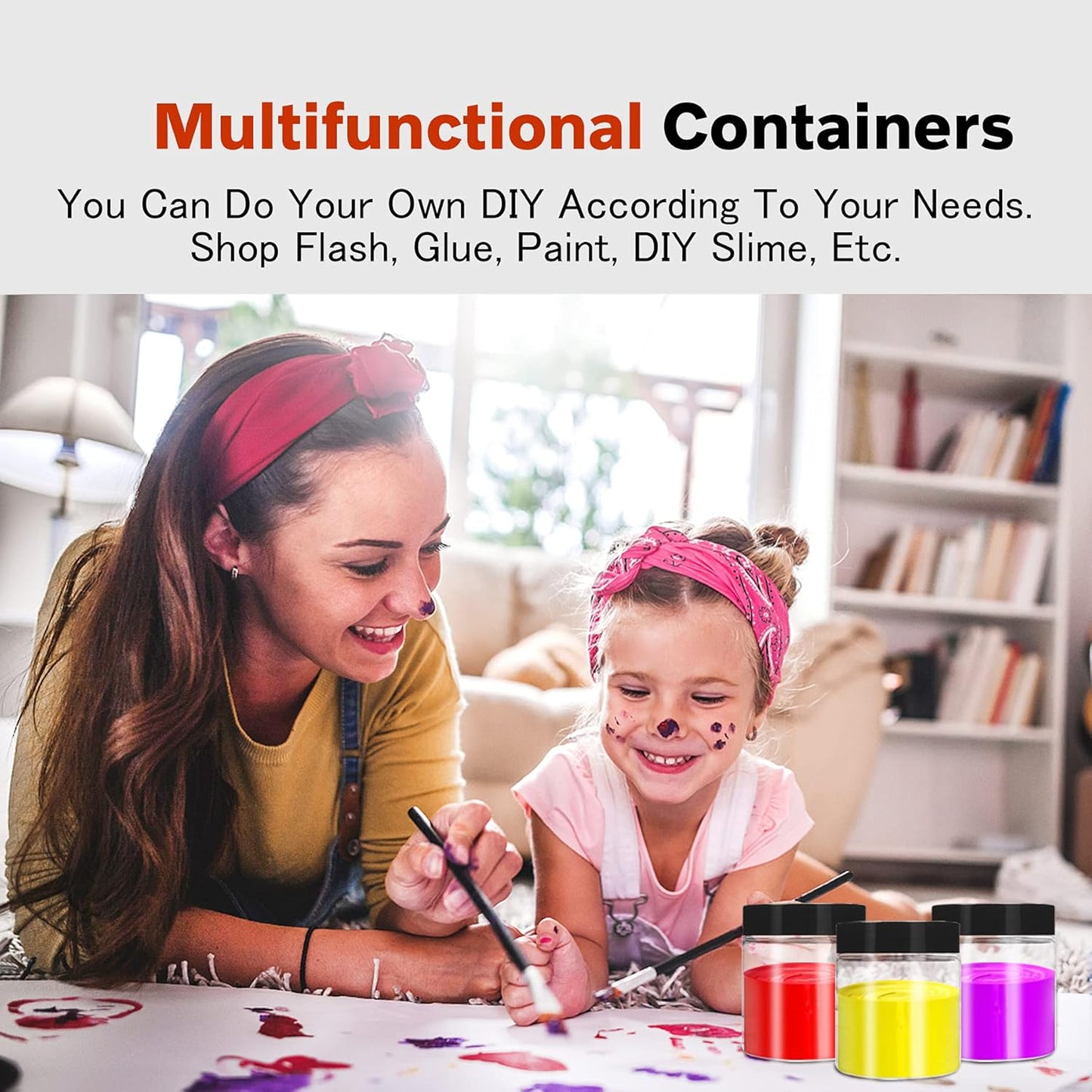 Plastic Jars with Lids 48 Pcs 8 oz & 3.4 oz Clear Plastic Slime Storage Jars Containers with Airtight Black Screw On Lids Cylinder Clear Round Jar Easy Clean Food Grade Durable Jar